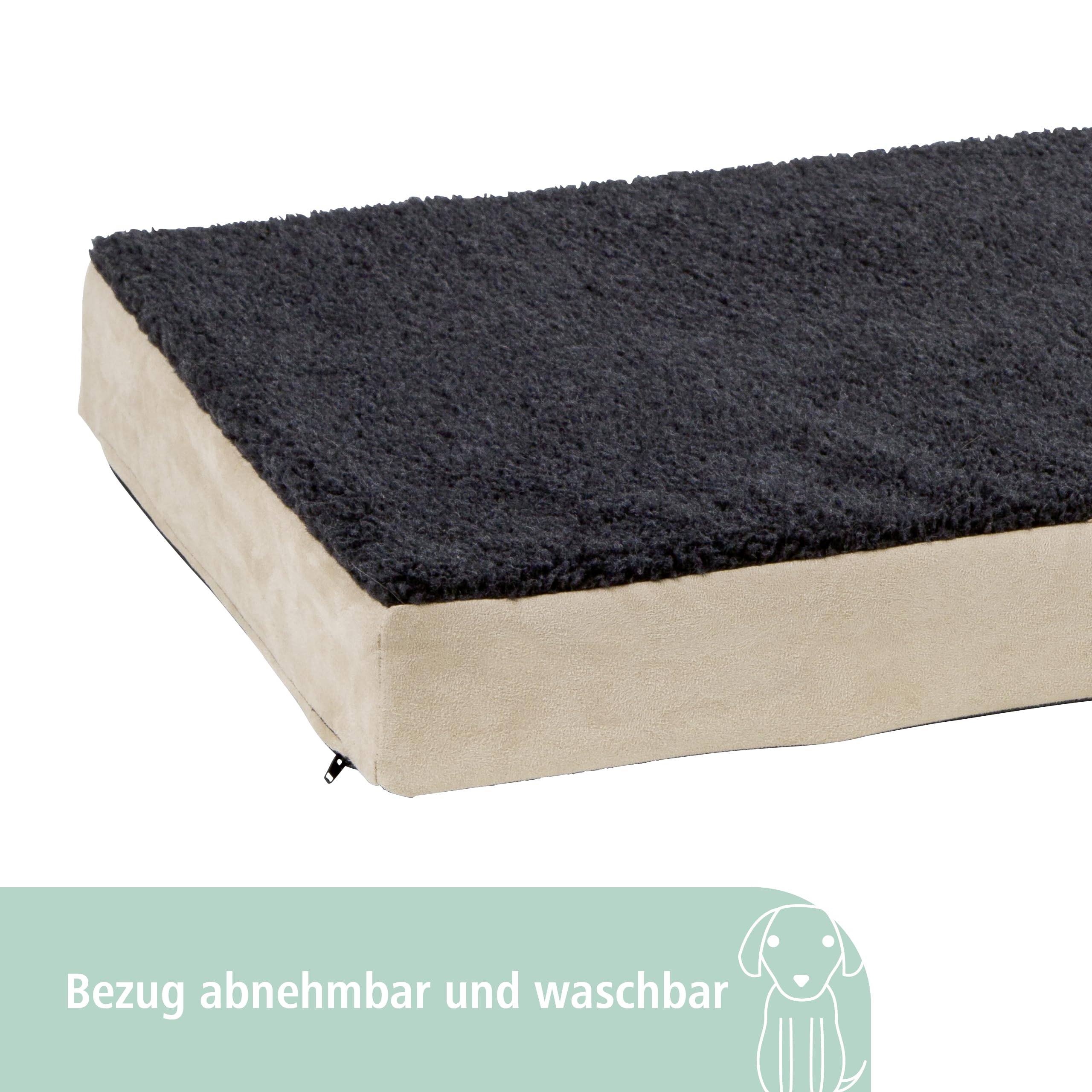 Kerbl Pet orthopädische Memory-Foam-Matratze | Beige/Anthrazit, 100 × 60 × 8 cm, orthopädisch, rutschfest und mit abnehmbarem Bezug aus Polyester und Plüsch