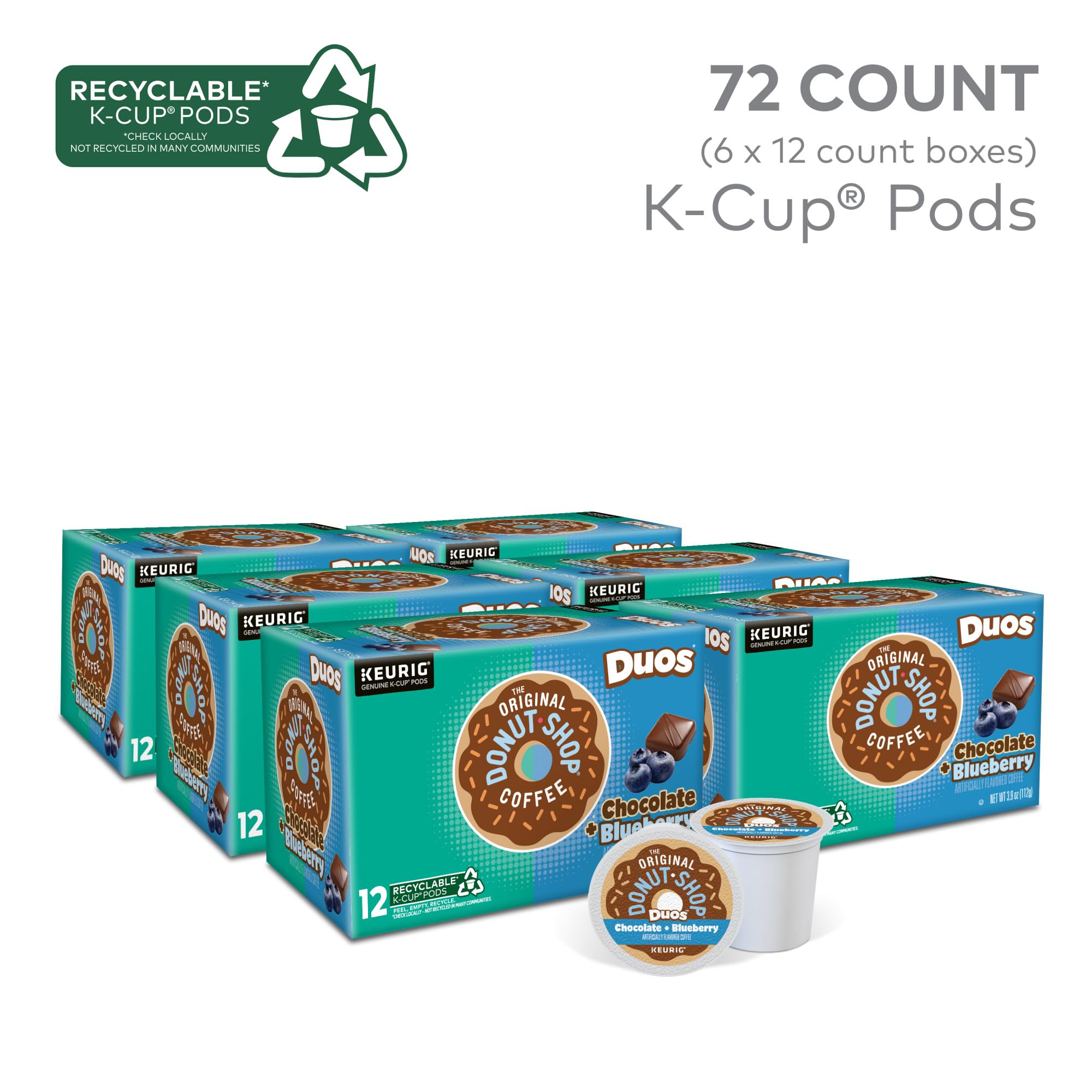 The Original Donut Shop Coffee Duos Chocolate Blueberry Coffee, Keurig cápsulas K-Cup de una sola porción, 72 unidades