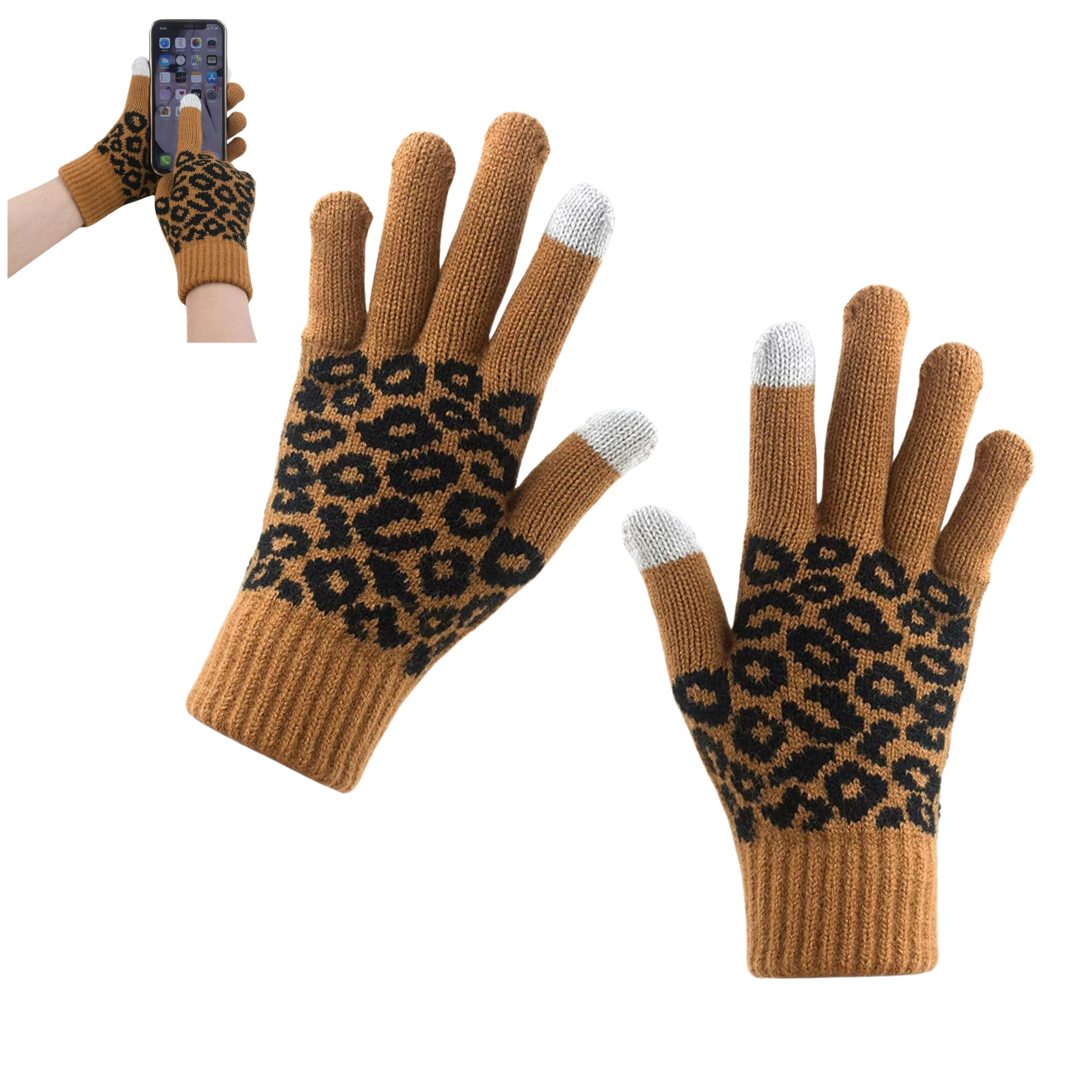 Winter Gloves - Touchscreen Compatible Texting gloves, Warm & Cozy, Leopard Print, Unisex Design - Stylish Fashion Gloves for Snow Cold Weather-image-45