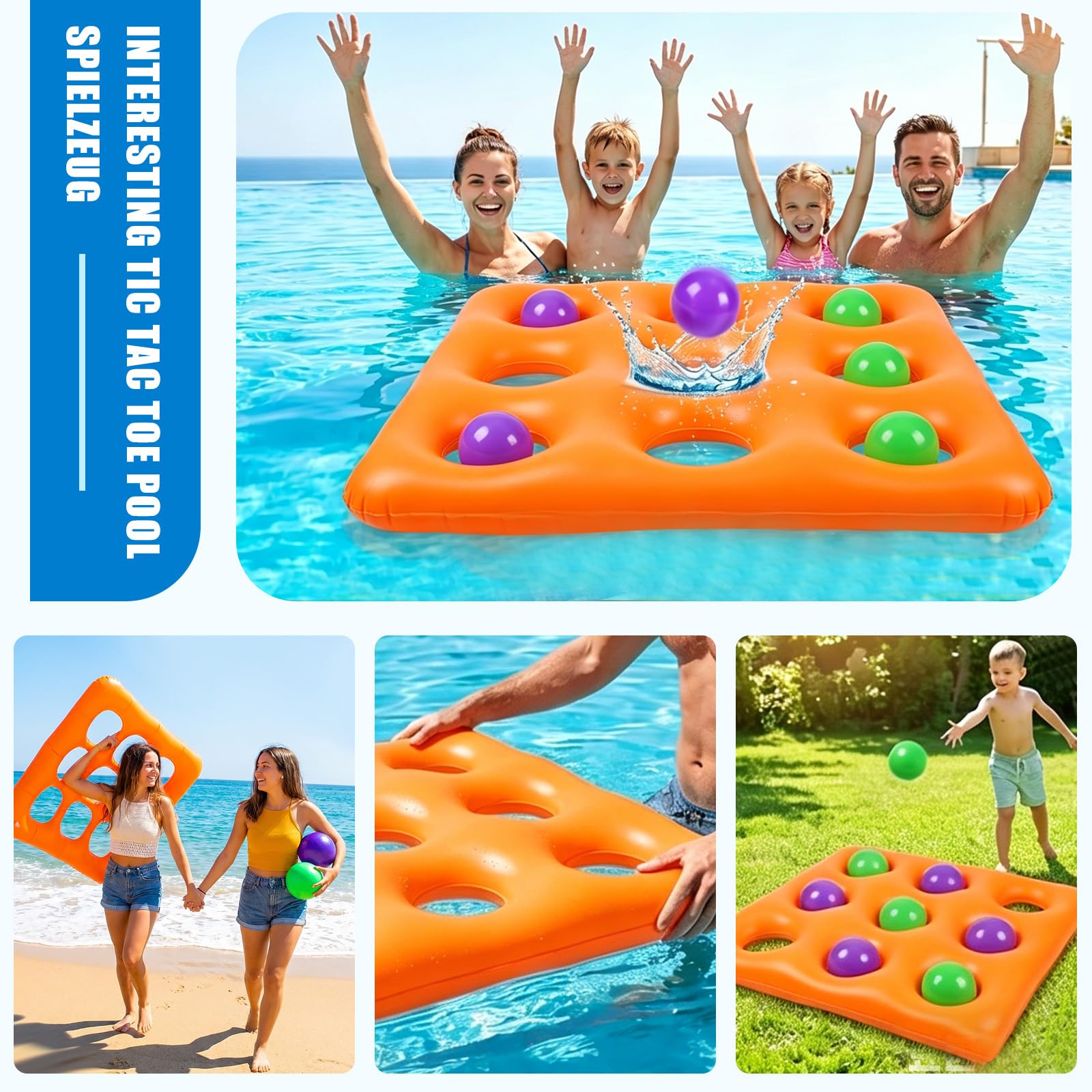 Hainue Tic-Tac-Toe Gonflable pour Piscine Jeu de Morpion avec 10 Balles et Pompe Manuelle