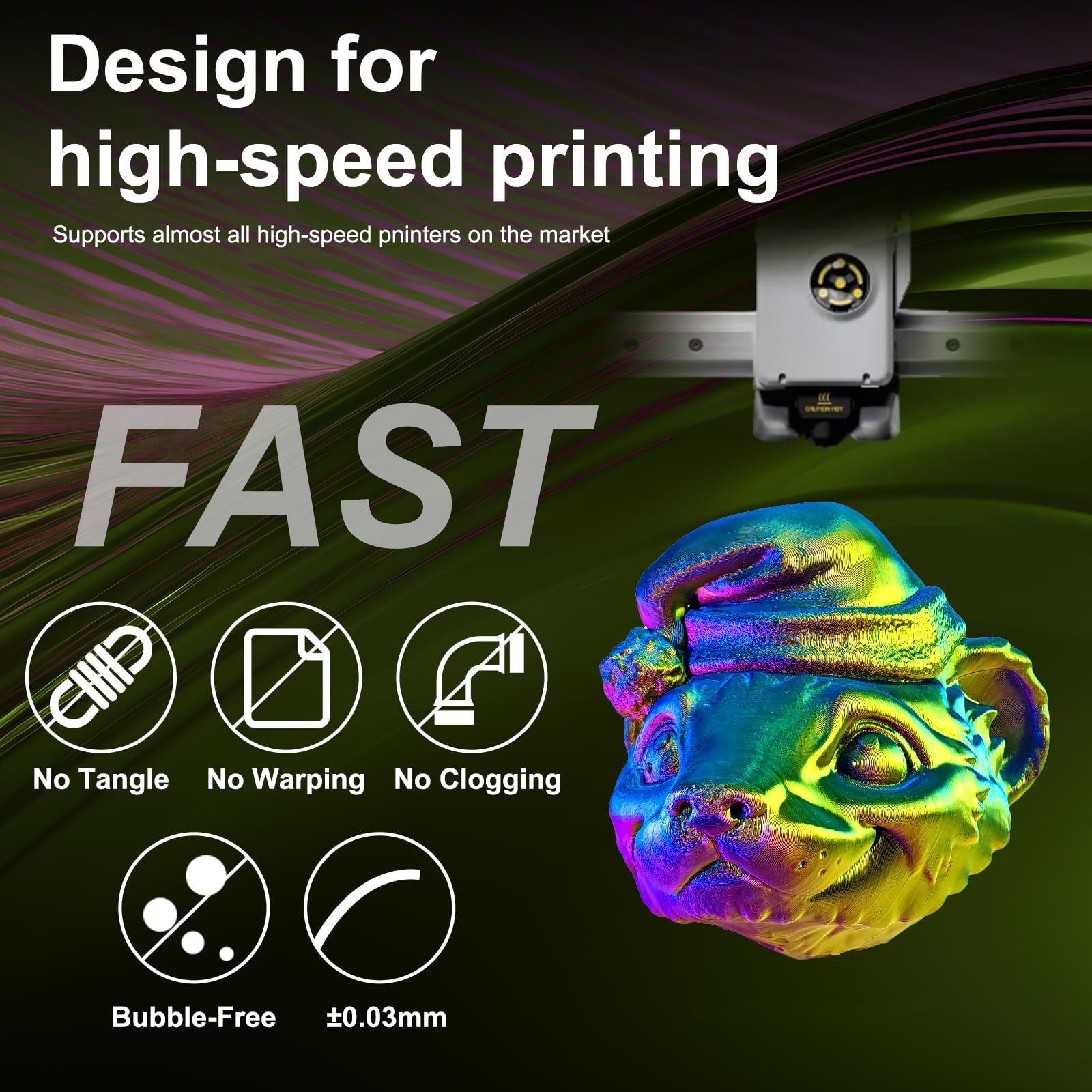 Filamento PLA tricolore ERYONE seta 1,75 mm, filamento per stampante 3D PLA +/-0,03 mm 1 kg/bobina, seta oro blu viola