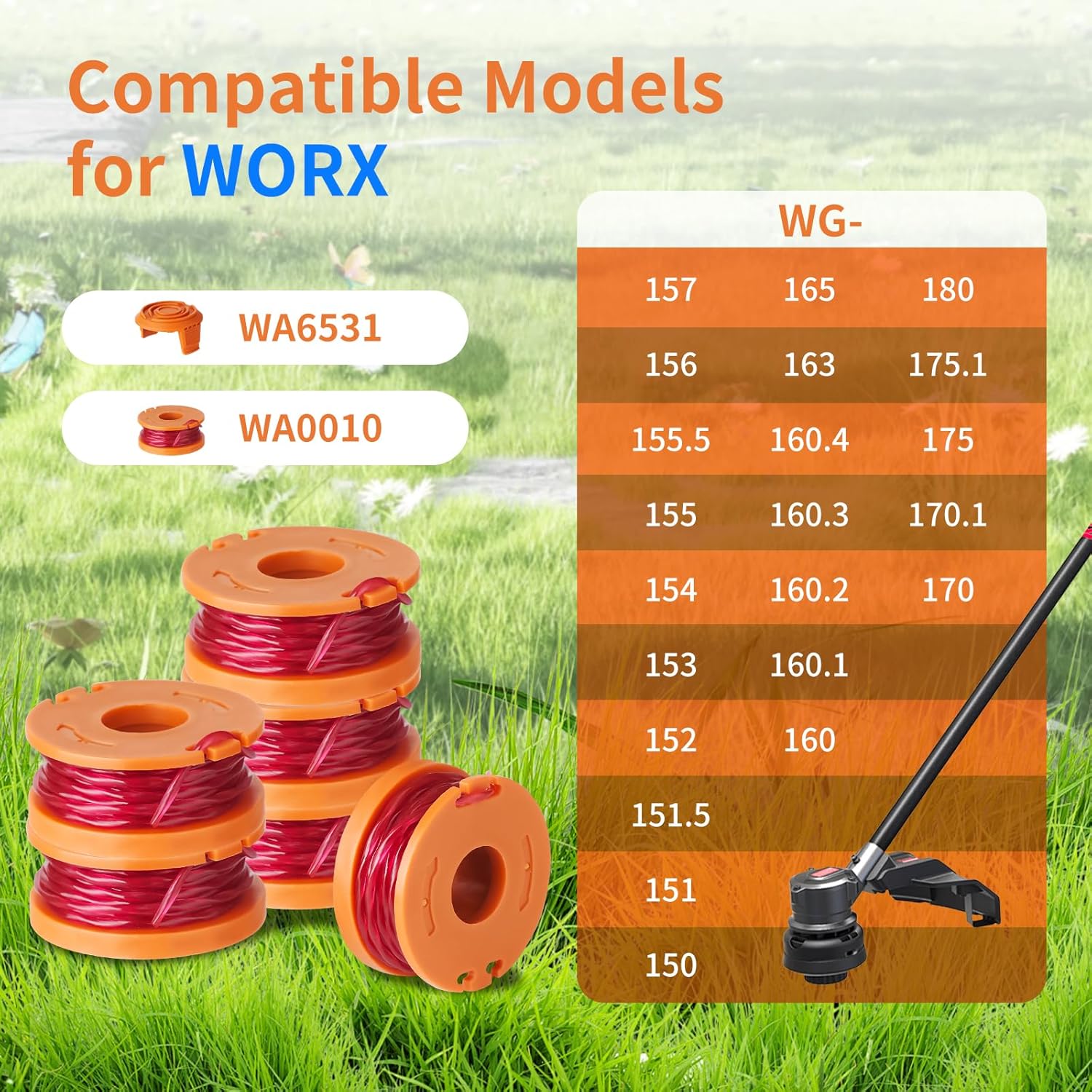 12 Pack Trimmer Spool Line for Worx, WA0010 Edger Spools Replacement for Worx, 0.065 inch Trimmer Line Refills for Worx, Compatible with Worx String Trimmers(10 Grass Trimmer Line, 2 Trimmer Cap) - Image 7