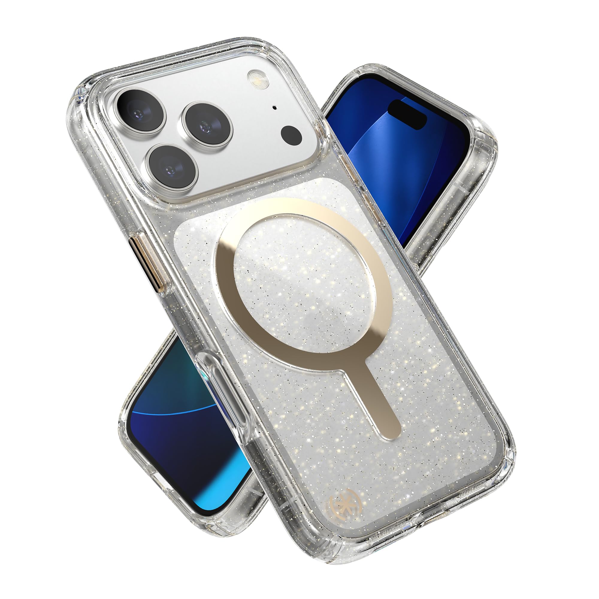 Speck Presidio LUX - Custodia protettiva sottile per iPhone 17 Pro, compatibile con MagSafe, glitterata/oro metallizzato