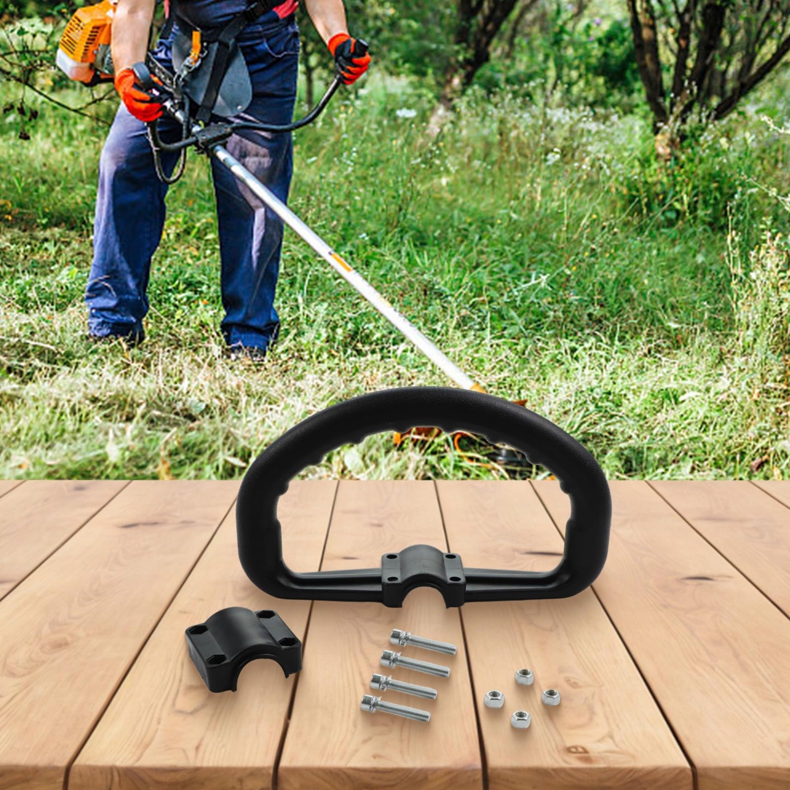 Kit di montaggio per maniglia per decespugliatore, per prato da giardino, pezzo di ricambio ergonomico in metallo PP per decespugliatori laterali e tosaerba a zaino