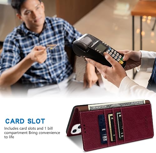 Miniatura 4 de ZZXX Funda tipo cartera para iPhone 15 con bloqueo RFID, soporte de ranura para tarjetas, funda magnética fuerte de cuero plegable para iPhone 15