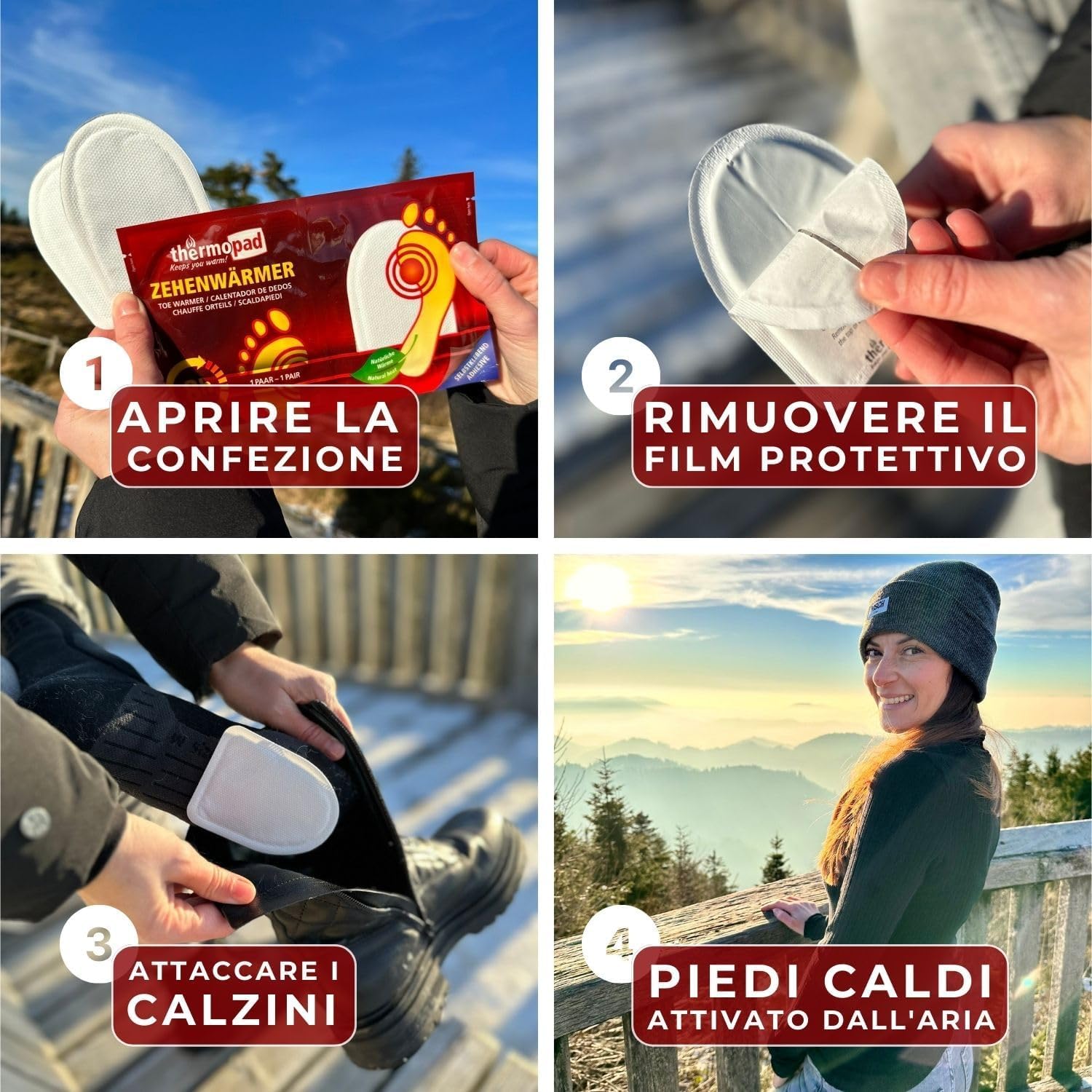 THERMOPAD scaldapiedi adesivi - 20 paia - piedi caldi per 9 ore - attivati a contatto con l'aria - cuscinetto termico - solette termichi per il sport all'aperto