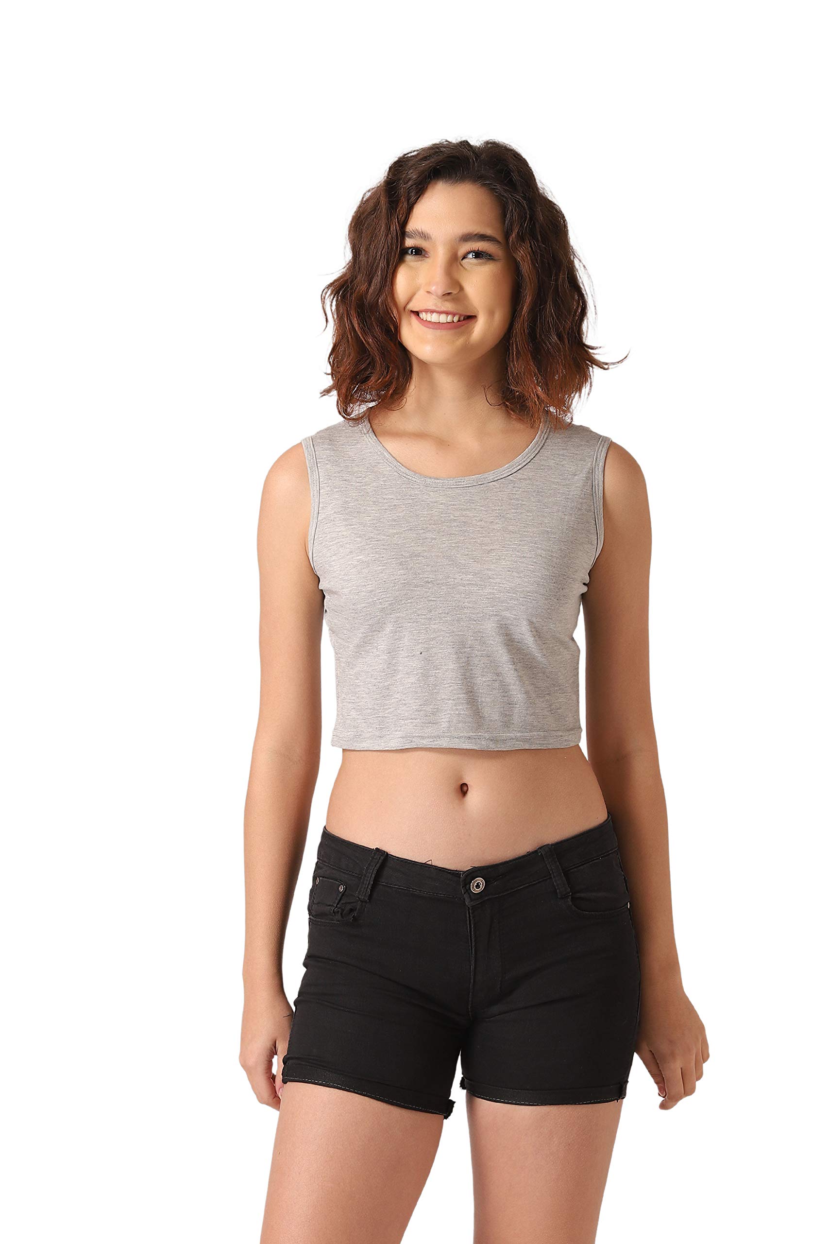 Grey Casual Top has Featured with Round Neck,sleevelessSolid Print.Top has Cotton Fabric.