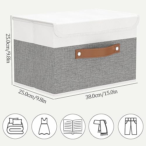 Miniatura 6 de OUTBROS Cajas de almacenamiento plegables con tapas, organizador grande de tela de lino, organizadores de armario para almacenamiento de ropa,