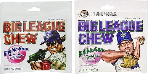Big League - Chicle masticable, original y uva, paquete de 2 (una caja de cada uno) (paquetes de 24 a 2.12 onzas en total)