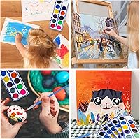 Vista 5 de Juego de 42 pinturas de acuarela para niños, 12 colores de acuarelas con pincel, juego de pintura de acuarela para niños para recuerdos de fiesta