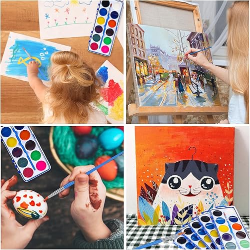 Miniatura 5 de Juego de 42 pinturas de acuarela para niños, 12 colores de acuarelas con pincel, juego de pintura de acuarela para niños para recuerdos de fiesta,