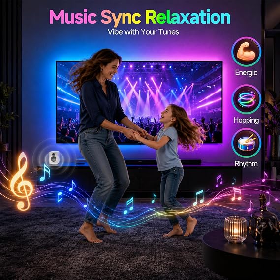 Daymeet LED Lights for TV, 9.8FT RGB TV LED Backlight for 32-43 inch TVs, USB Strip Lights Behind TV, Color Changing Sync with Music, Bluetooth App Controlled Led Lights for Bedroom Gaming Home Decor