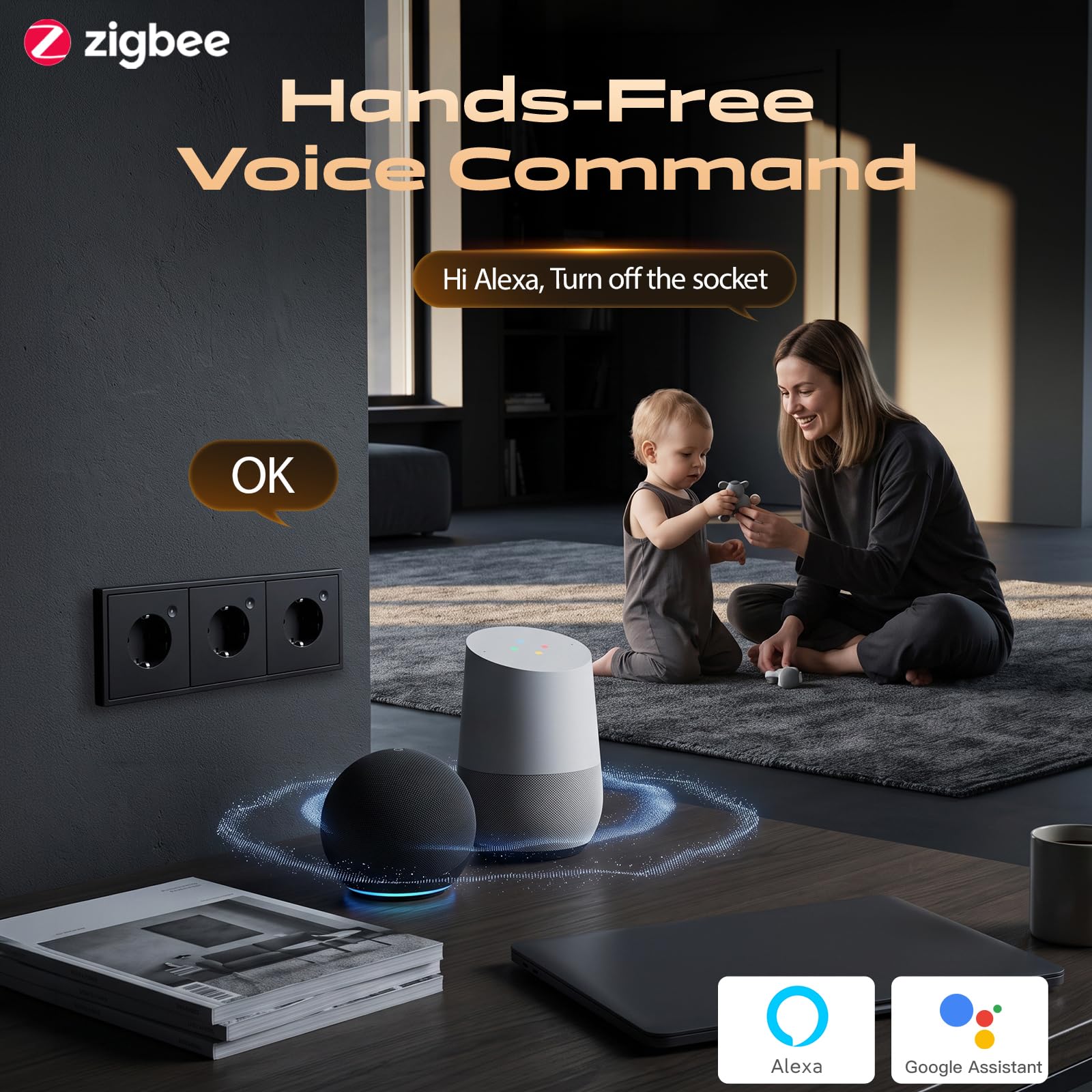 BSEED Zigbee Steckdose 3 Fach Schwarz,arbeitet mit Alexa,Google Home