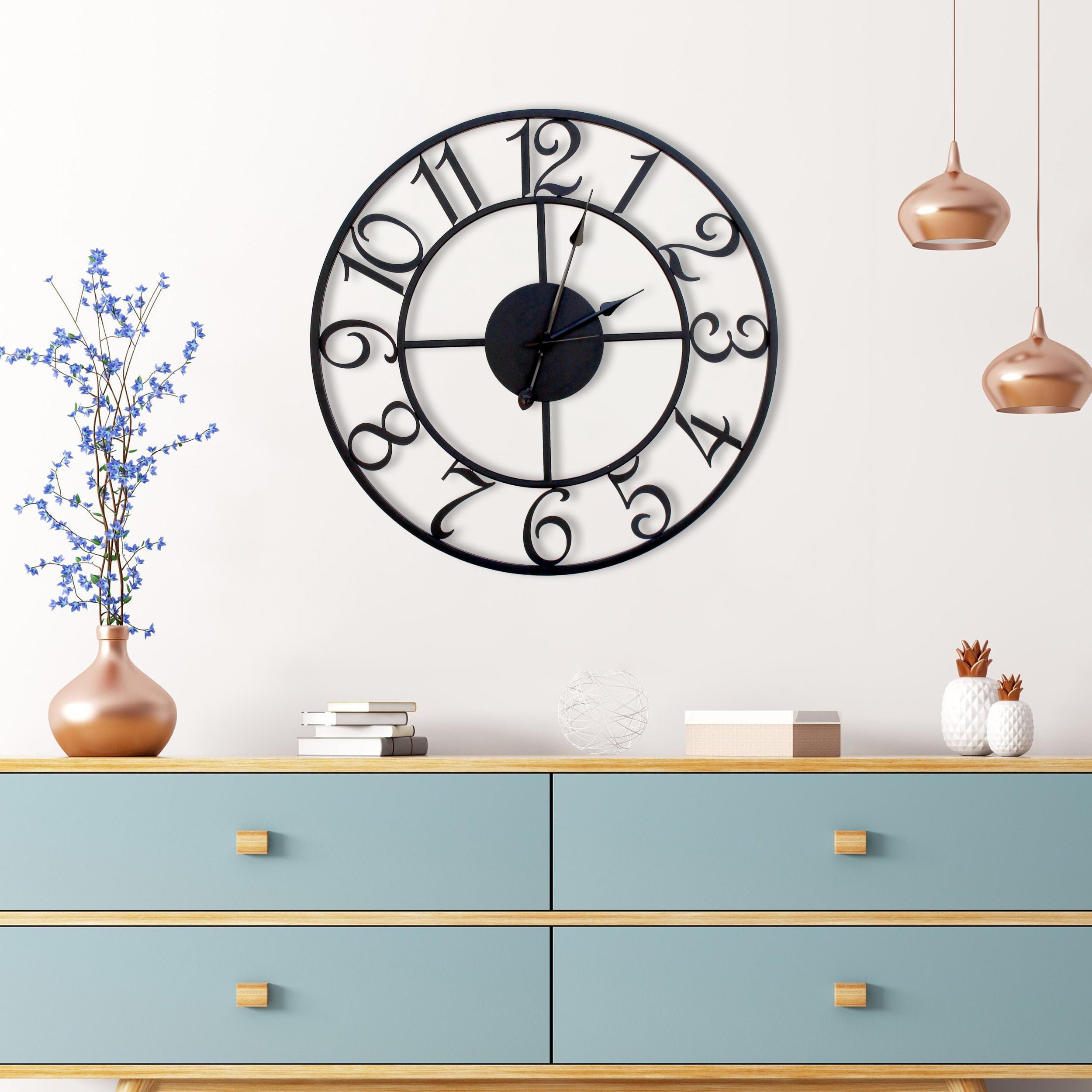 Stylish Metal Analog Wall Clock for Living Room,Bedroom,Office,Kitchen,Home and Hall | Numeral Designer Modern Wall Watch for Home Décor | Antique Fancy Big Size Modern Wall Watch (M-24 Inch),Black