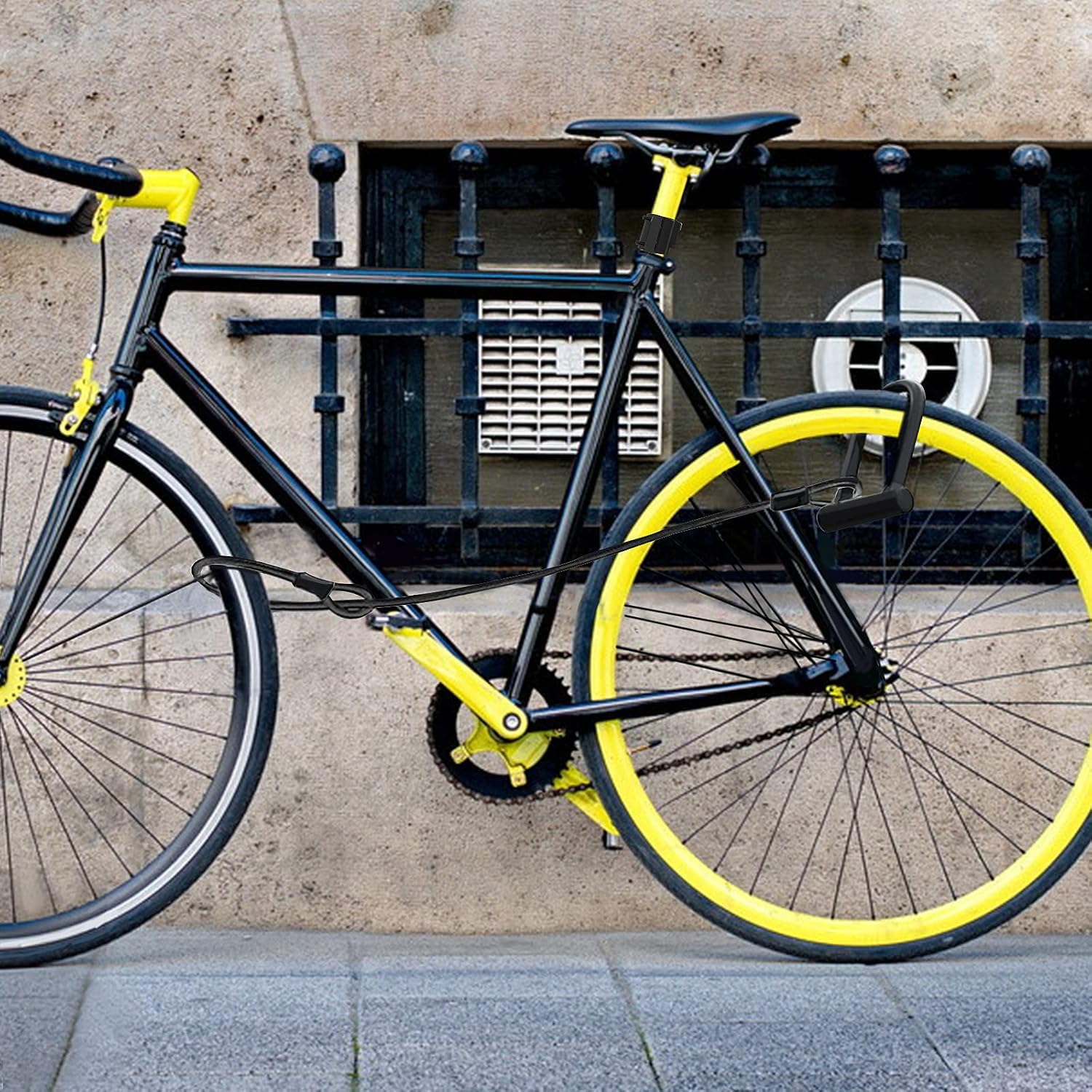 Lucchetto a U per Bicicletta con Cavo in Acciaio da 1,2 m, Supporto di Montaggio Incluso