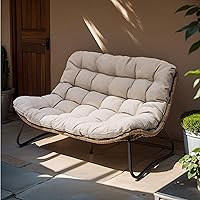 Crestlive Products Beige Boho Rattan Outdoor Loveseat, 2-Seater Patio Couch with Thick Cushions, All-Weather for Backyard, Porch, Poolside