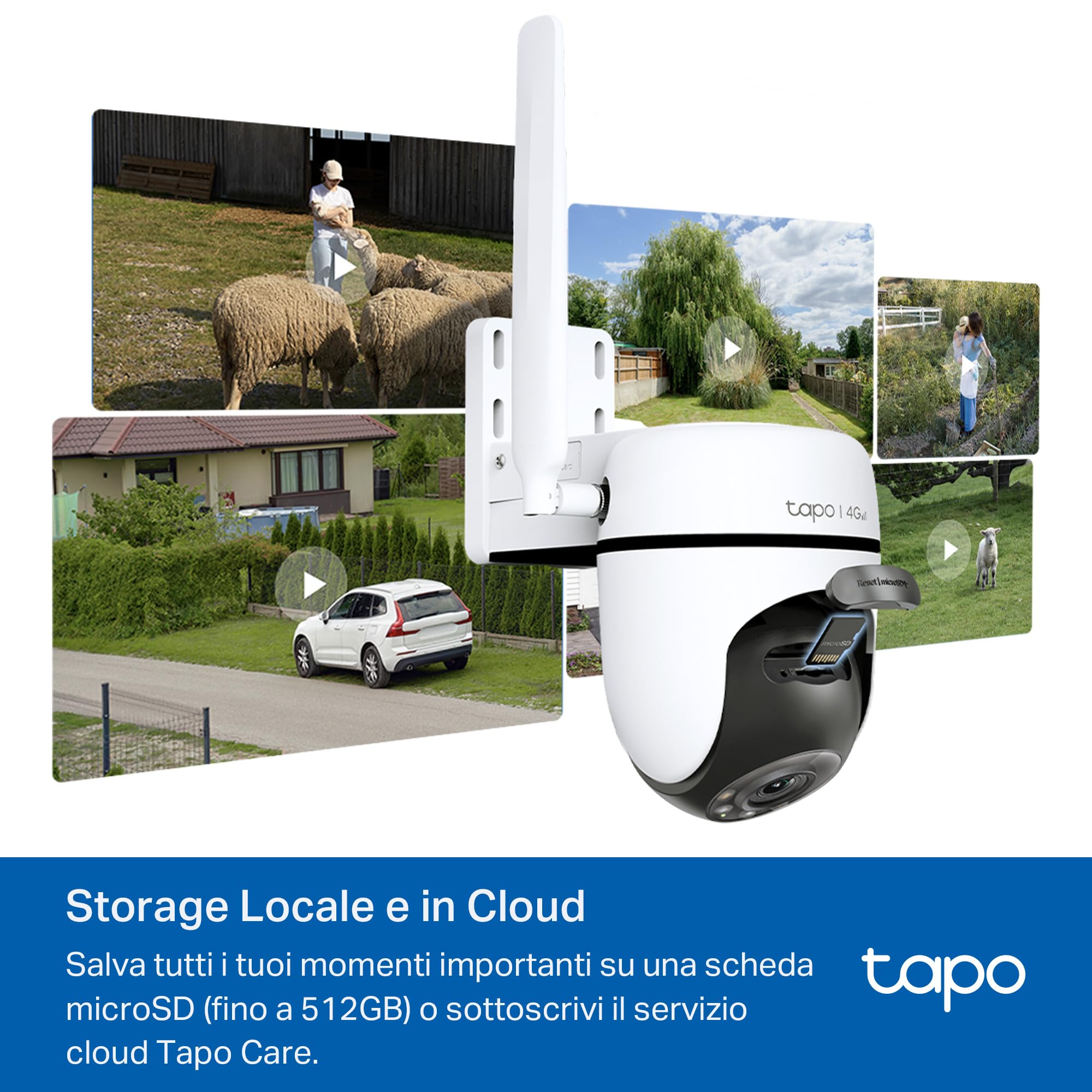 Tapo C501GW Telecamera 4G LTE da Esterno con Slot SIM, FHD 360° PTZ, Visione Notturna a Colori Starlight, IP66, AI Smart, Allarme Sonoro/Luminoso, Alimentato da DC o PoE, Senza Wi-Fi né Batteria
