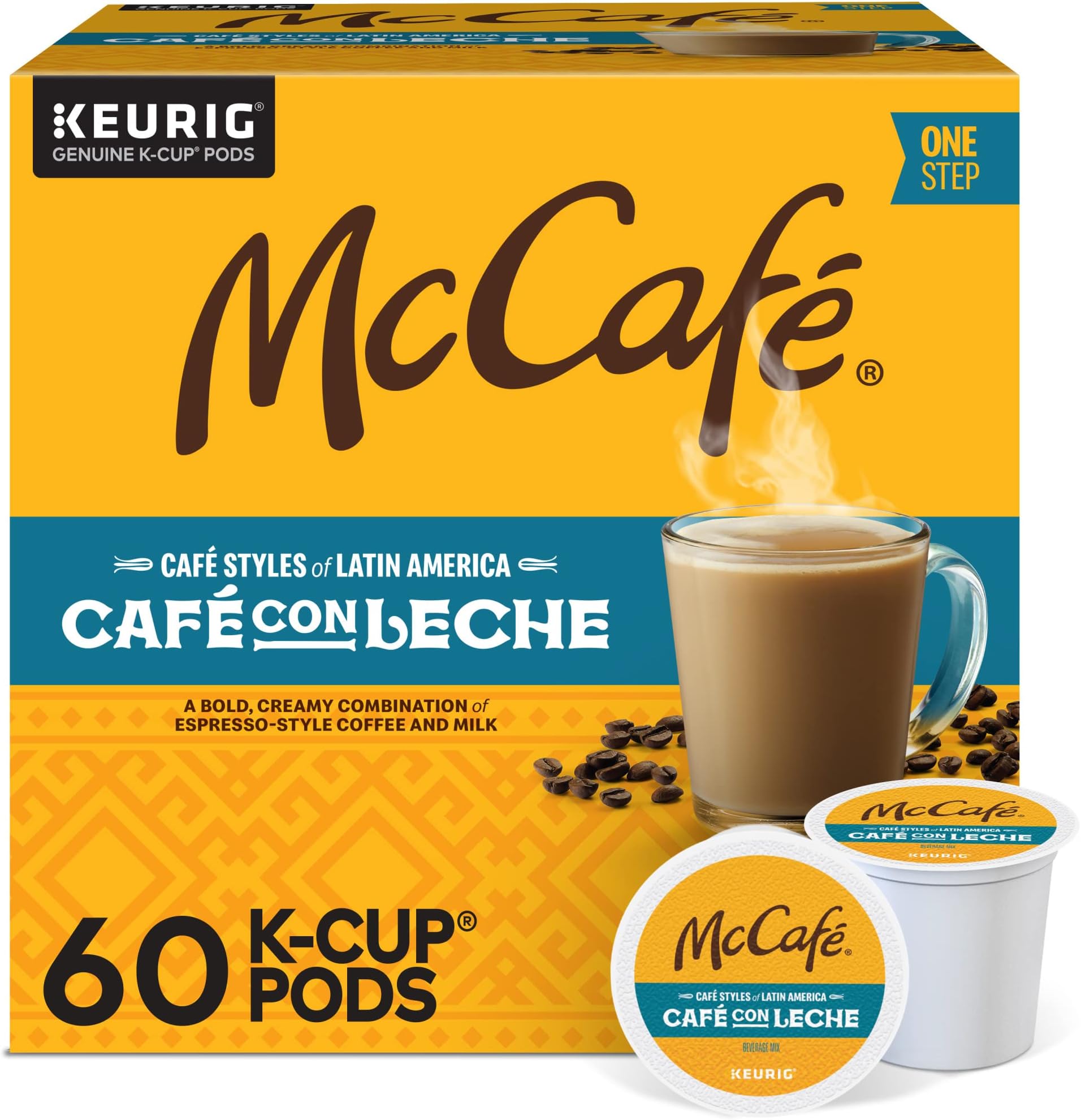 McCafe Cafe Styles of Latin America Cafe con Leche, Keurig Single Serve K-Cup Coffee Pods, 60 Count (6 Packs of 10)