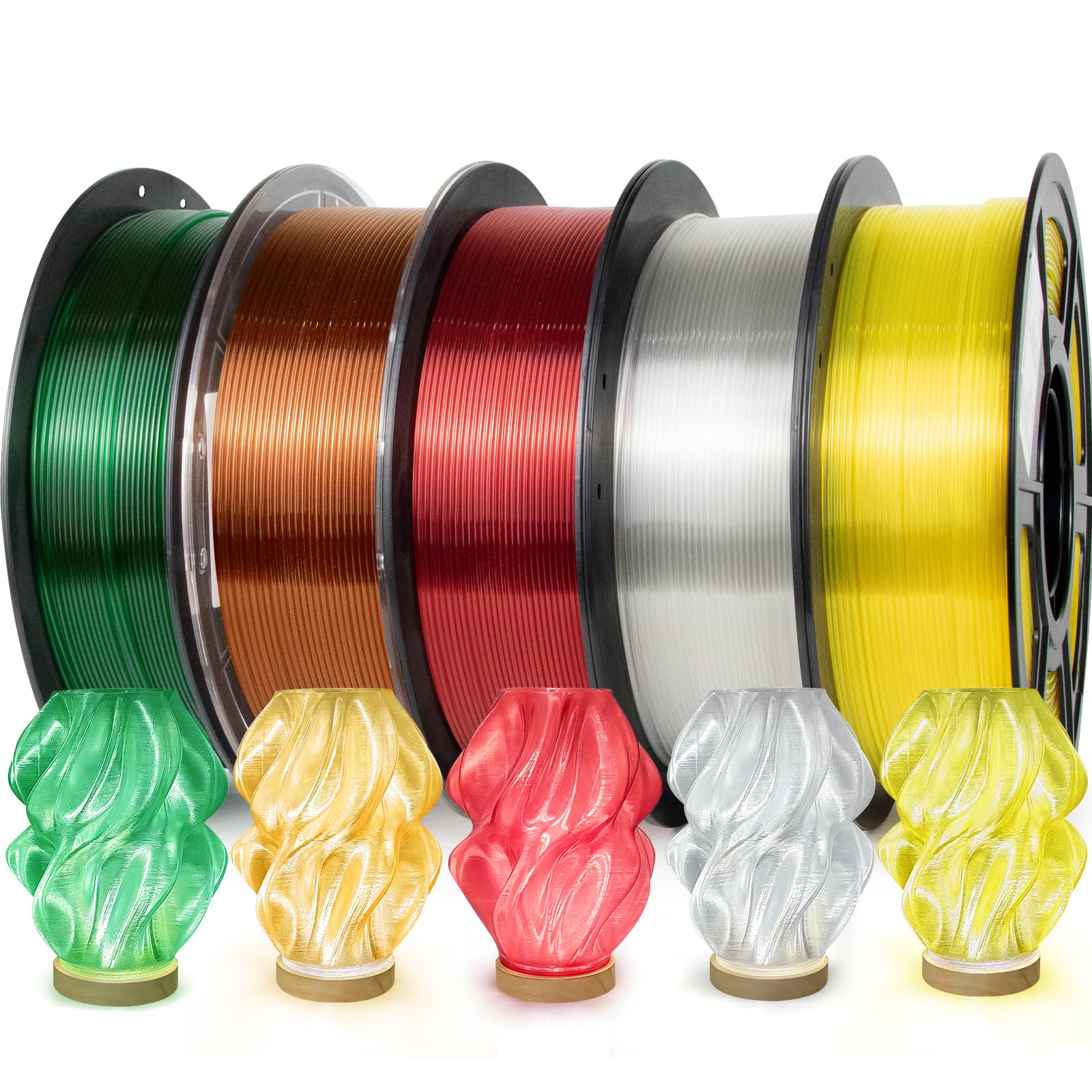 IEMAI PETG Filament 1.75mm 5Kg Set, Transparent PETG Rot/Grün/Bernstein/Transparent/Gelb, High Speed 3D Drucker Filament, Maßgenauigkeit +/- 0,02 mm, Weihnachtspaket
