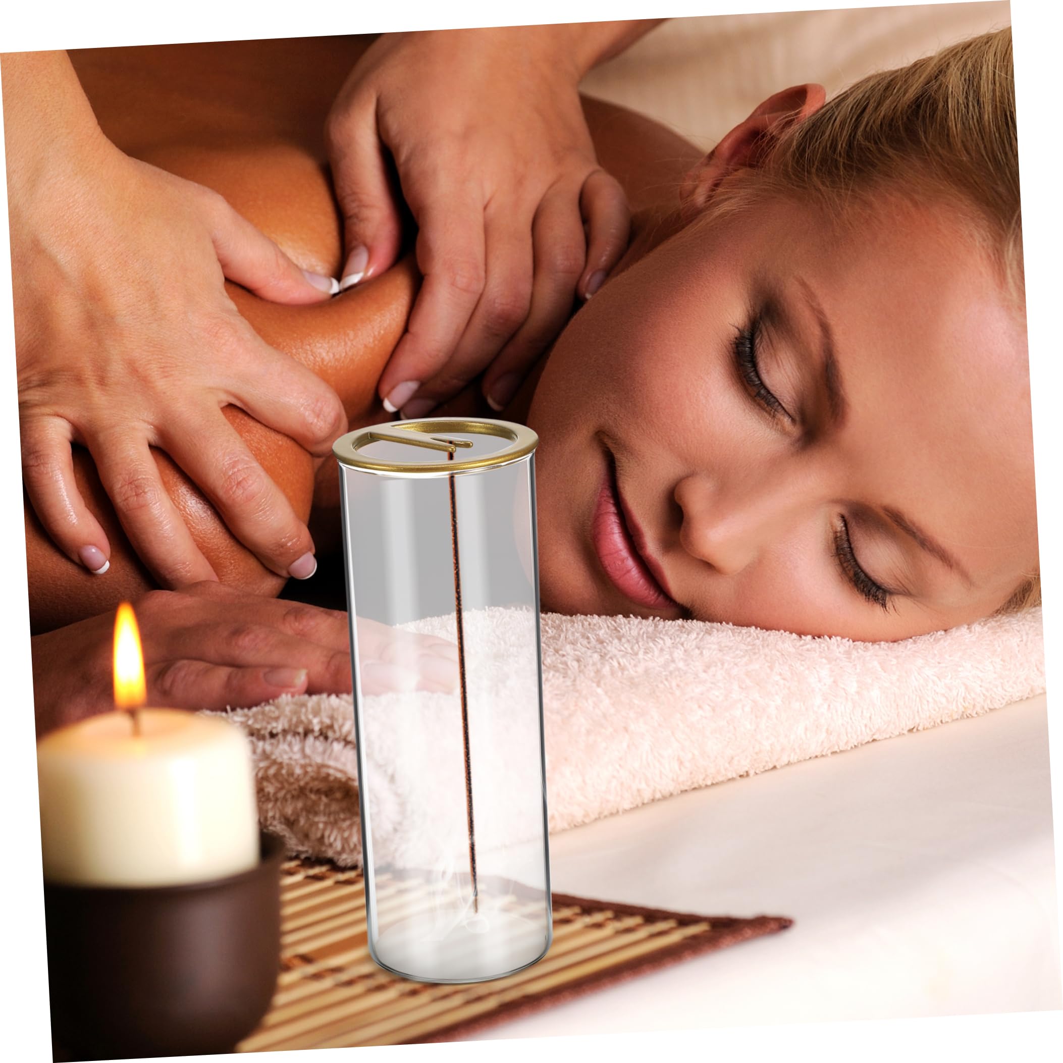 Amosfun Porta Incenso Capovolto per Bastoncini Raccogli Cenere in Vetro e Supporto in Carbonio, Anti-cenere e Stabile, Kit 2 Pezzi per Casa, Yoga e Spa