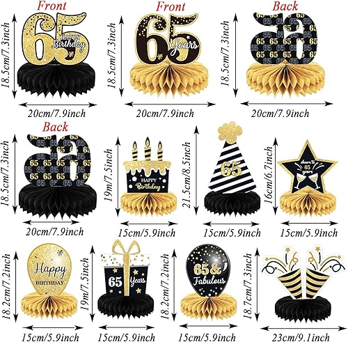 Miniatura 2 de 9 piezas de decoración de cumpleaños 65 para cumpleaños n.° 65, centros de mesa para decoración de mesas, saludos a 65 años, decoración de feliz