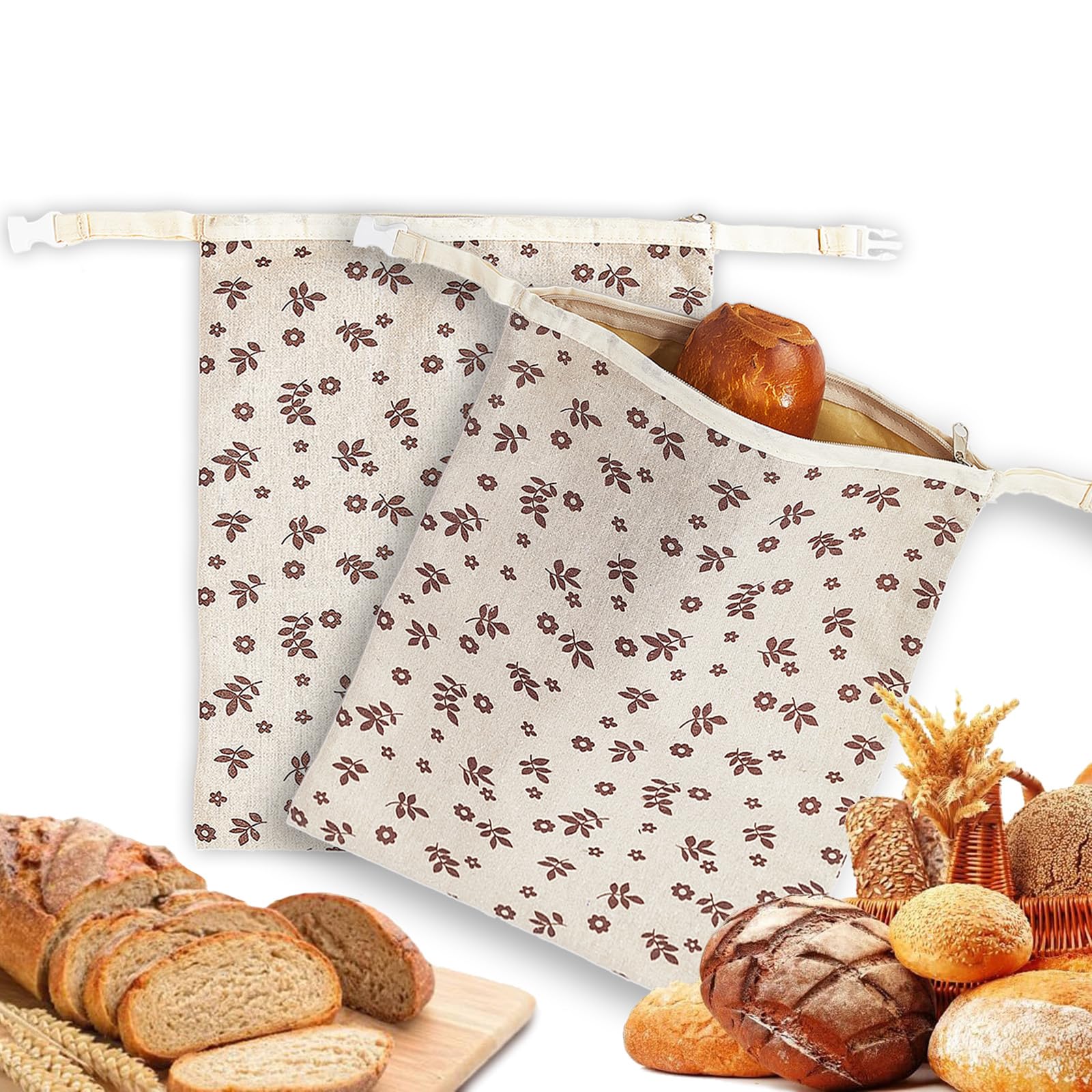 ThinkToysLab 2 Pack Reusable Bread Bags for Homemade Bread,Reusable Beeswax Bread Bags,Cotton Beeswax Bread Bag to Keep Fresh