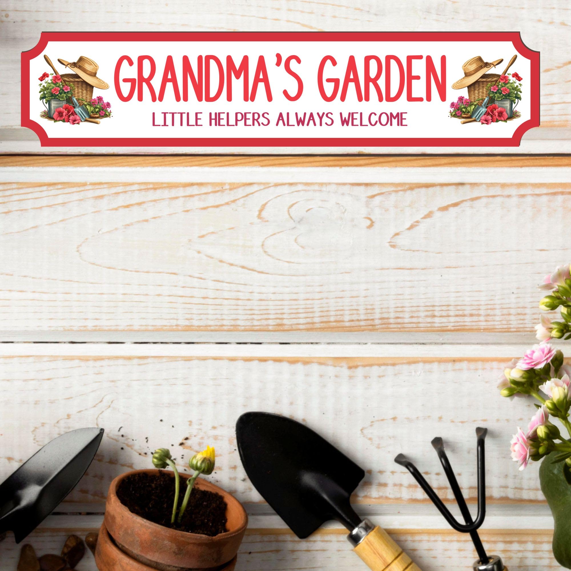 Personalised Grandma's Garden Street Sign Plaque – Custom Name Garden Decor Handmade Home Wall Sign Gift for Grandma, Nanny, Mum Outdoor Garden Sign (Pink, MDF Wood - Medium 39cm x 8.5cm)