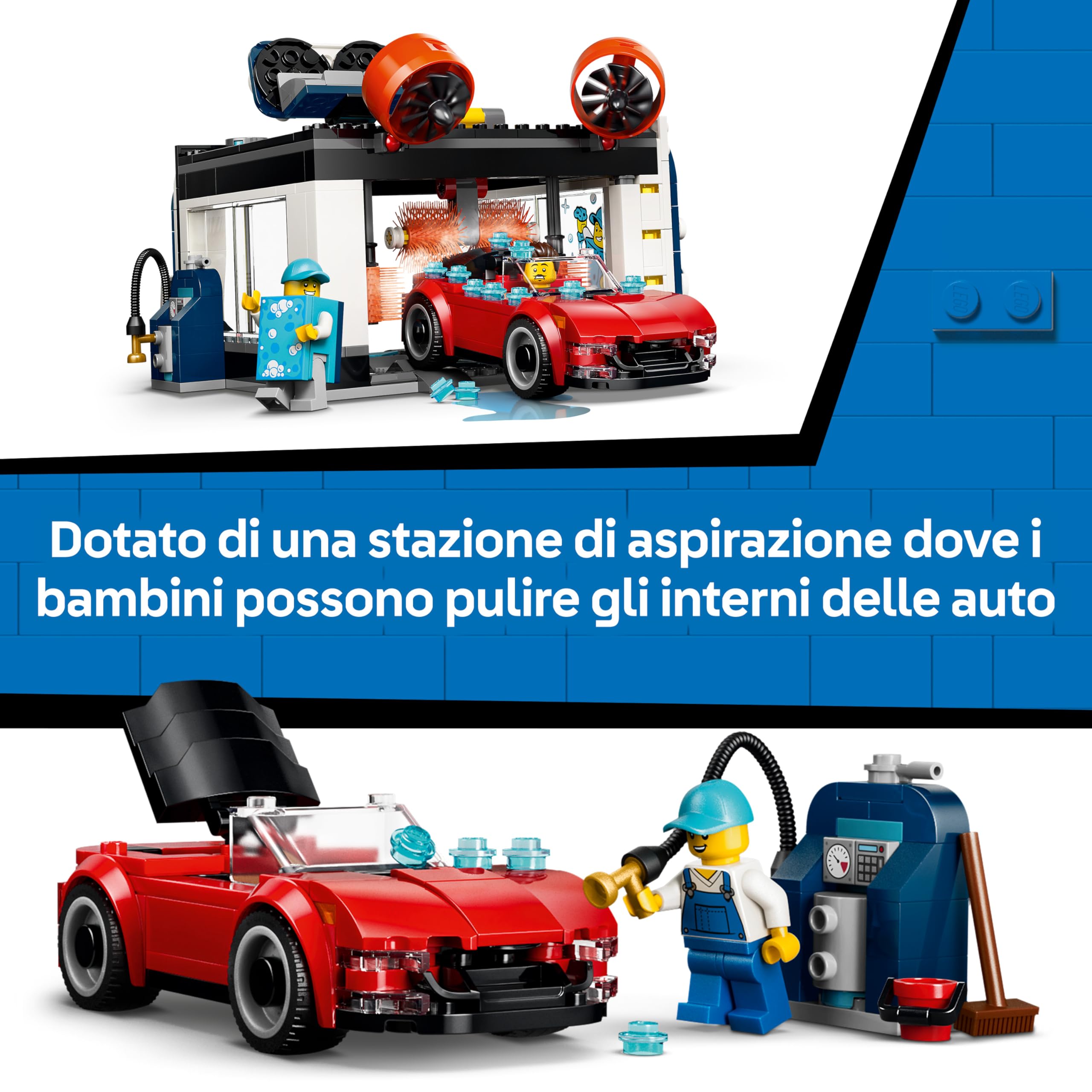 LEGO City Autolavaggio Drive-In Giocattolo - Include 2 Modellini di Auto, Funzione di Lavaggio e 4 Minifigure con Accessori - Idea Regalo di Compleanno per Bambini da 6 Anni in su - 60497