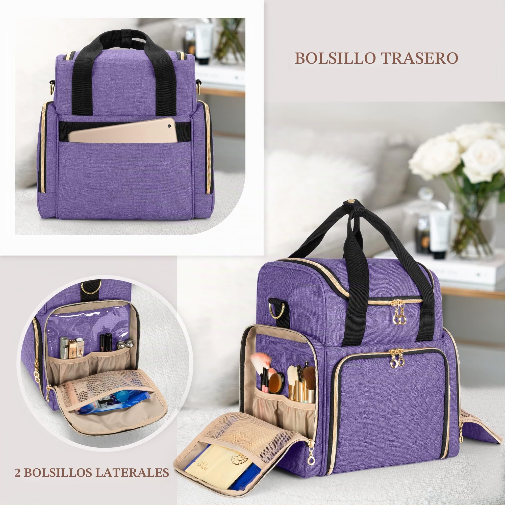 Luxja Bolsa de Maquillaje de Viaje con 2 Estuches Extraíbles, Bolsa de Cosméticos con Varias Secciones de Almacenamiento, Estuche de Maquillaje (Solo Bolsa), Púrpura