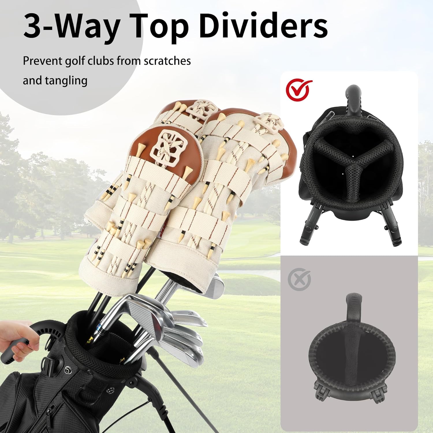 Lightweight Golf Stand Bag - 3-Way Dividers, Fits 5-9 Clubs - Small Sunday Bag for Men & Women, Par 3, Driving Range & Executive Courses - Waterproof, Dual Straps & Rain Cover Included