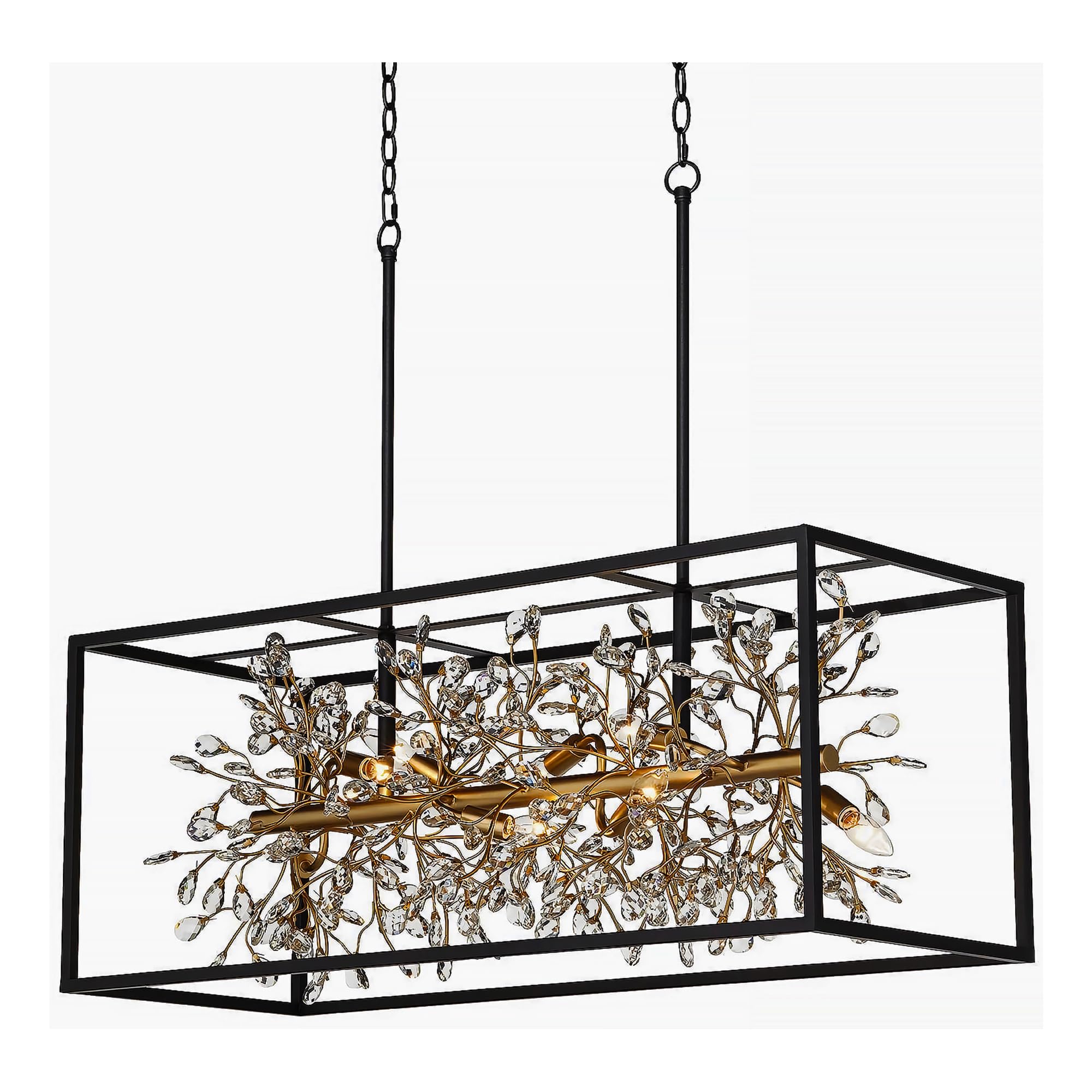 Vezzio Crystal Chandeliers for Dining Room 8-Light Black and Gold Modern Chandeliers Rectangle Contemporary Pendant Light Fixture for Kitchen Island with K9 Crystal…