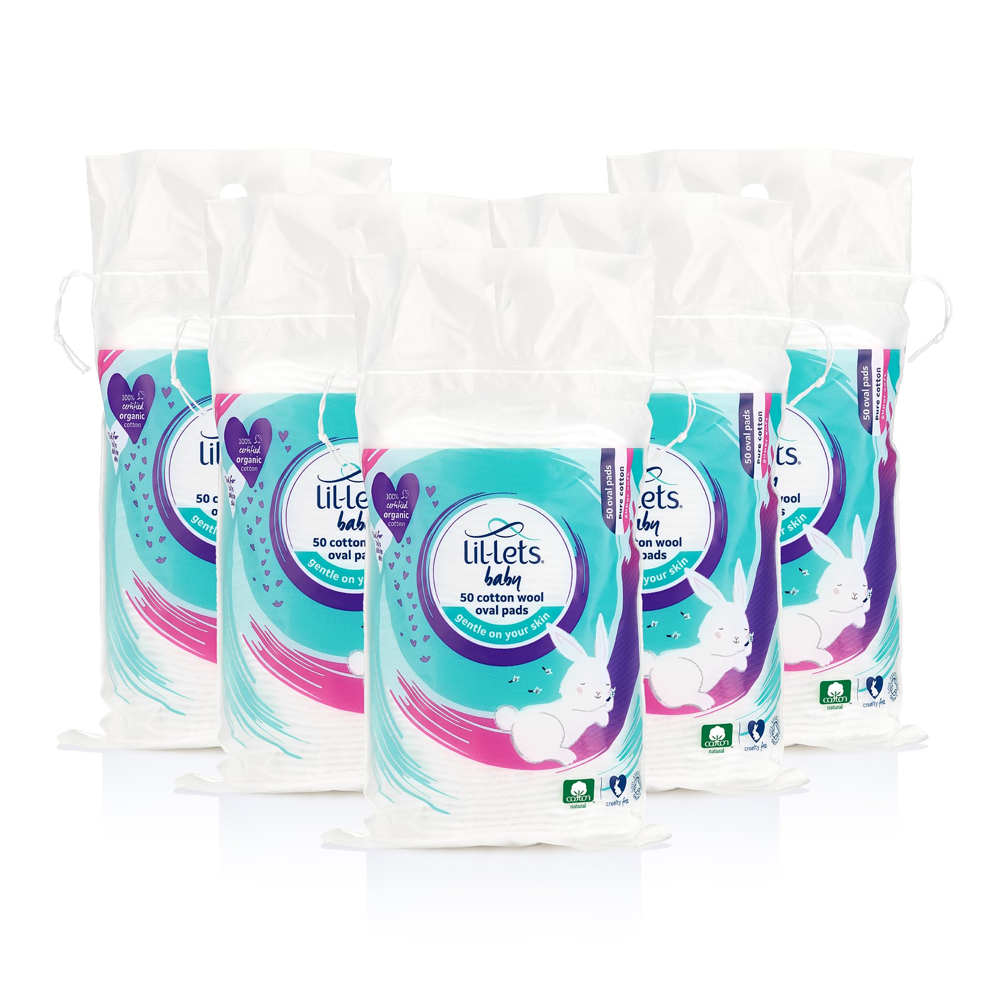 Lil-Lets Baby Cotton Wool Oval Pads, Certified Organic, 100% Pure Cotton Wool, Soft and Absorbent, Gentle on Baby's Delicate Skin, Dermatologically Tested, Ideal for Newborns, Pack of 50 Oval Pads — view 11