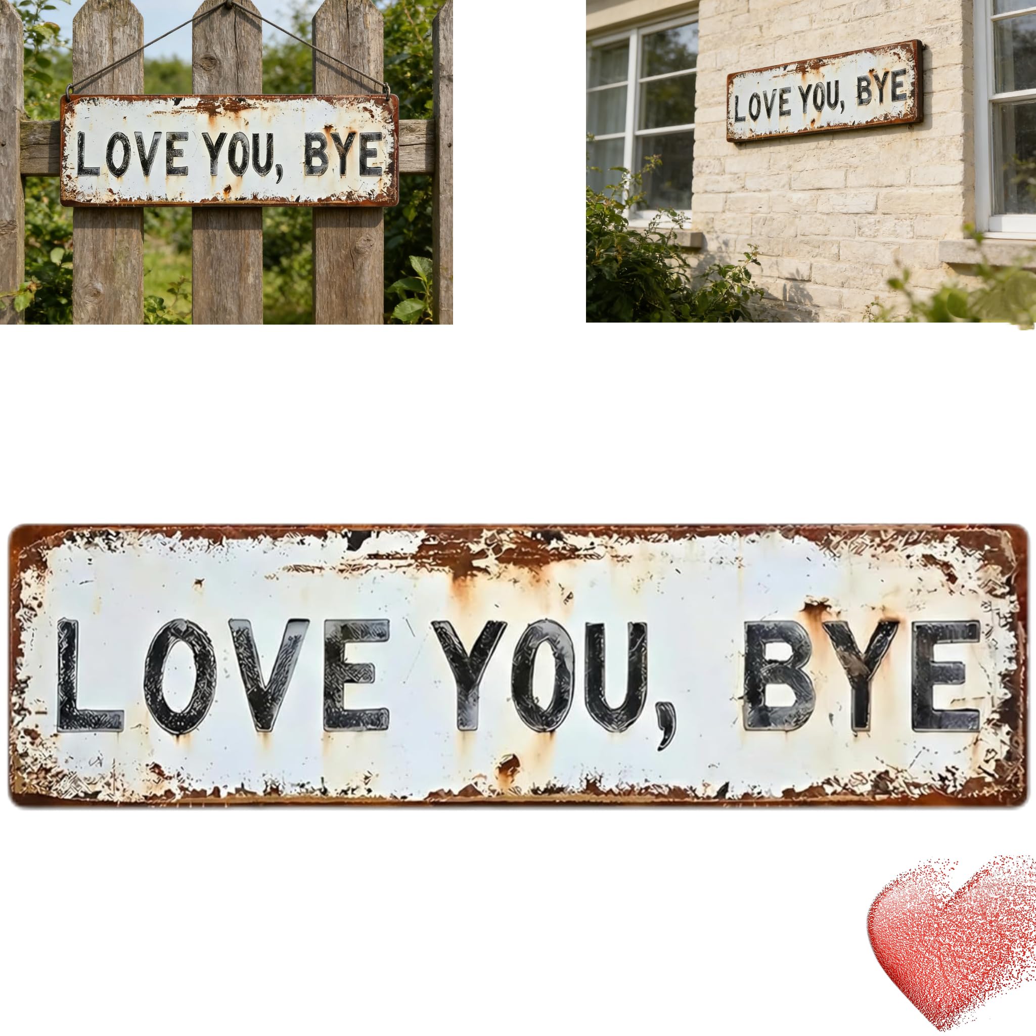 Love You, Bye – 16 X 4 Inch Vintage Metal Wall Sign, Love You Bye Metal Signs, Hallway Entryway Door Signs Decor, Aluminum Rustic Wall Art, Farmhouse Style Hanging Plaque for Decoration
