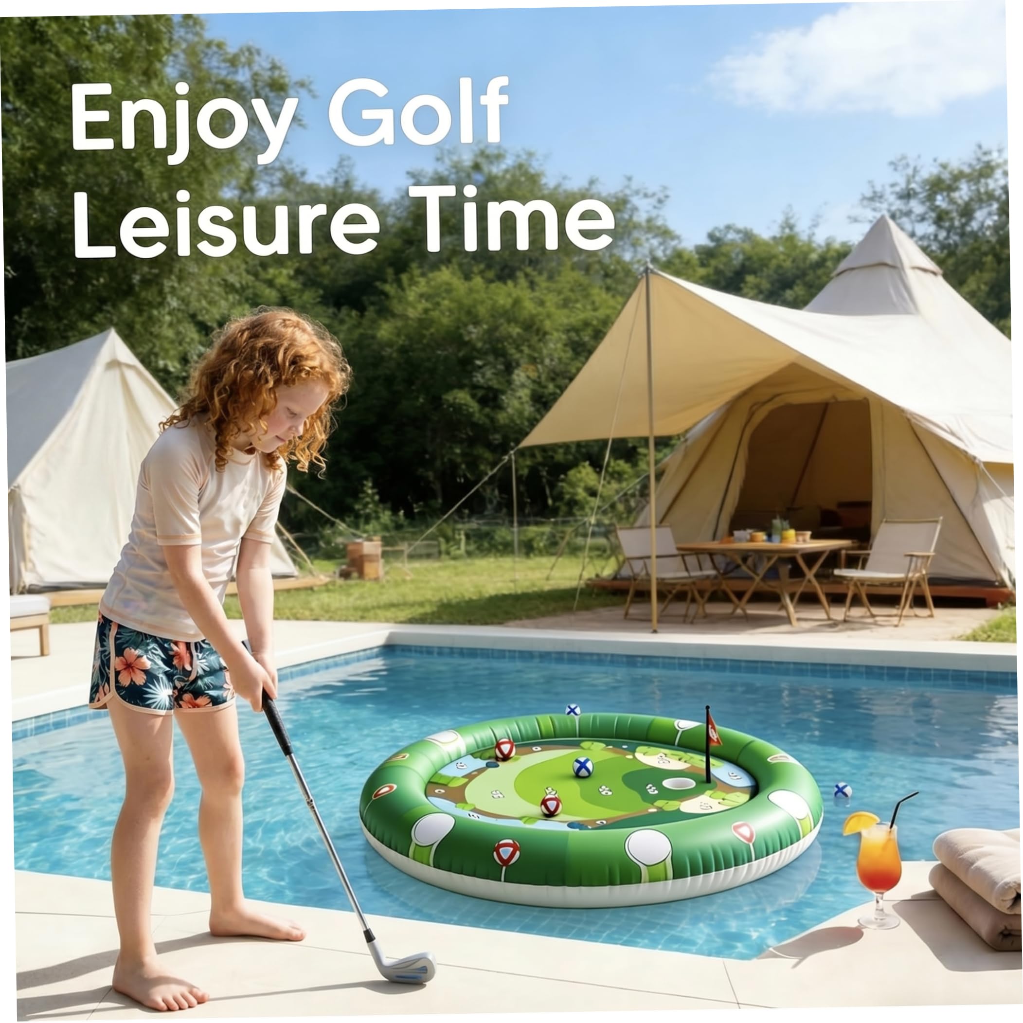 Pool Golf 110CM Runde schwimmende Golf Green Pool Spiel Kind aufblasbare Spielzeuge für Sommer Hof Strand Spaß