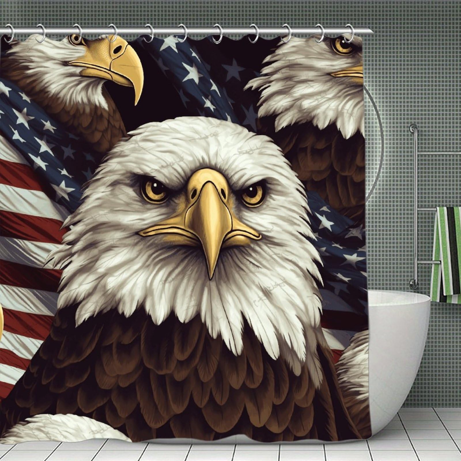 VstaDank Bald Eagle Bath Curtain Elegant Heavy Duty Shower Curtains 70x70 in Rustic Farmhouse Cloth Shower Curtains Neutral Modern Bath Curtain for Bathroom