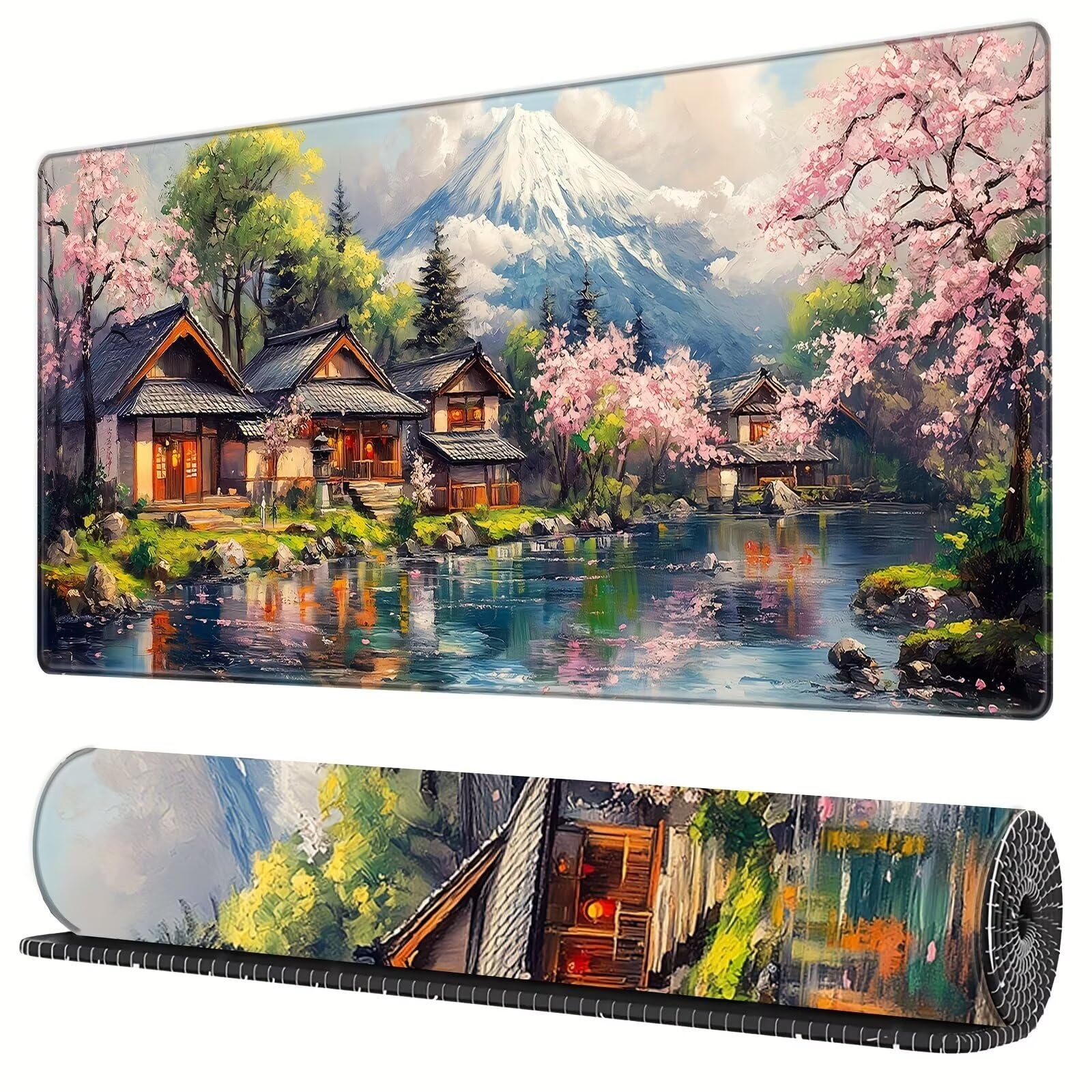 Tappetino Mouse da Gioco 1200x600x2mm, Campagna Ciliegi Fiore Mouse Pad XXL ad Alta Precisione e Velocità, Base in Gomma Antiscivolo Ultra-Grip, Tappetino per Scrivania Tastiera e PC