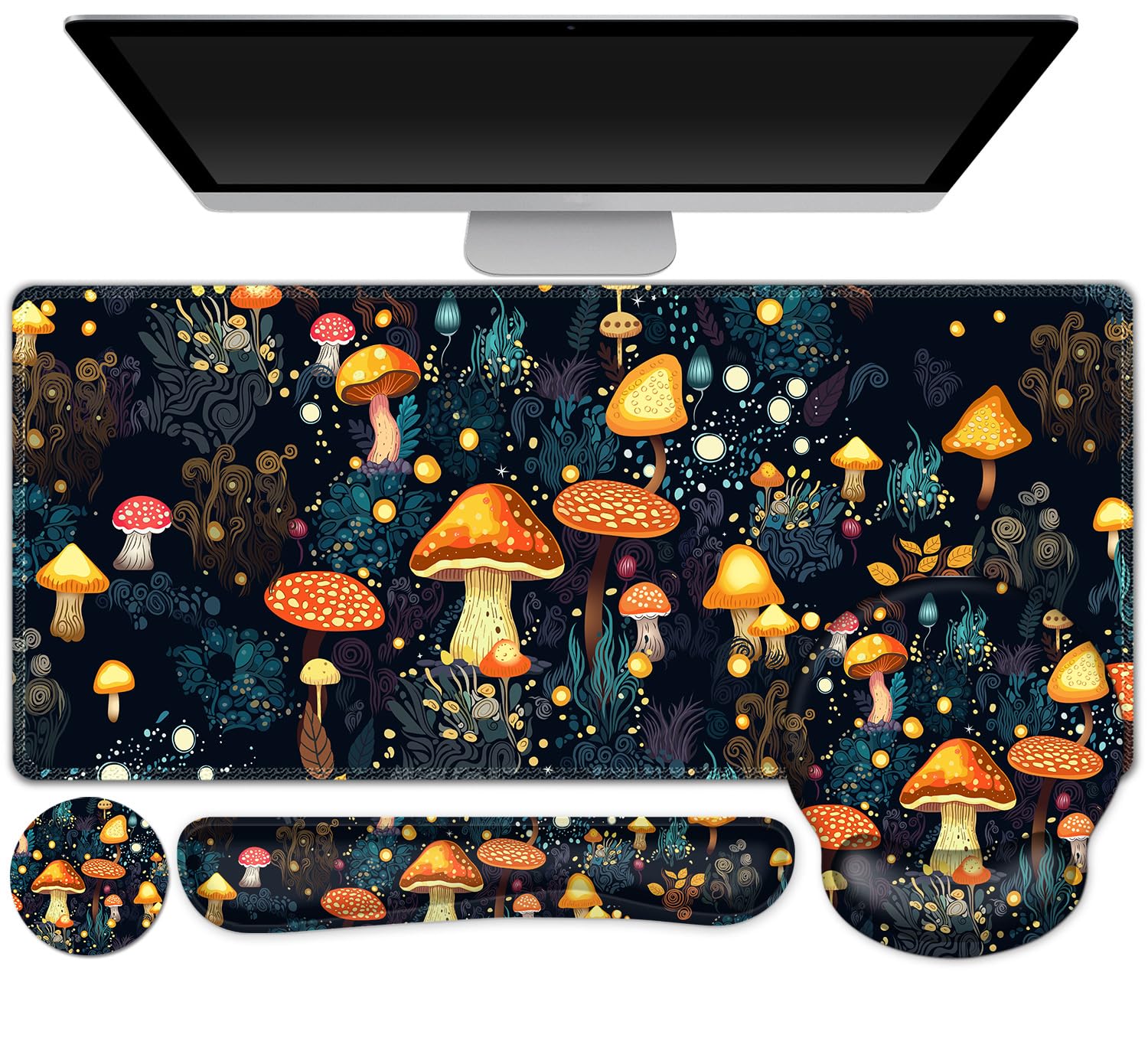 Alfombrilla de mouse para juegos, alfombrilla de escritorio grande, bonito protector de escritorio, alfombrilla de mouse XXL 4 en 1 + reposamuñecas para teclado + reposamuñecas para mouse + juego de