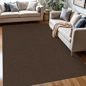 KOZYFLY Washable Area Rug 5x7 ft Rubber Backed Non Slip Rugs for Living Room Braided Cotton Bedroom Rug Woven Office Rugs Indoor Floor Carpets for Dining Bedroom Living Room, Reddish Brown/Coffee