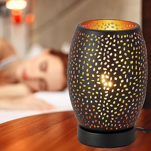 Trssdre Lámpara de mesa de metal negro, lámpara de escritorio de estilo nórdico con pantalla tallada hueca, lámpara de escritorio industrial moderna