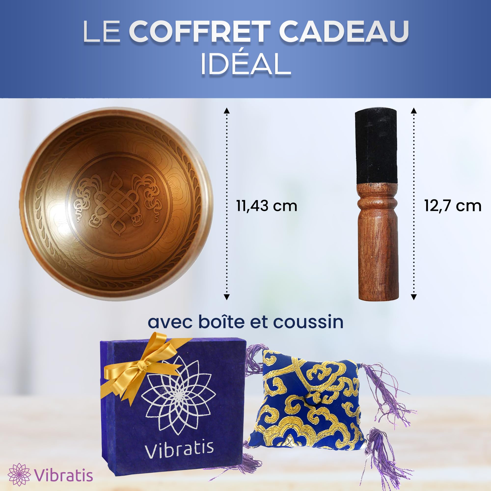 Bol Tibétain Artisanal - Bol Chantant fabriqué au Népal - Inclus: Bol Tibétain, Coussin, Maillet en bois, Boite Lokta - Idéal pour Méditation, Relaxation, Guérison [Satisfait ou Remboursé]