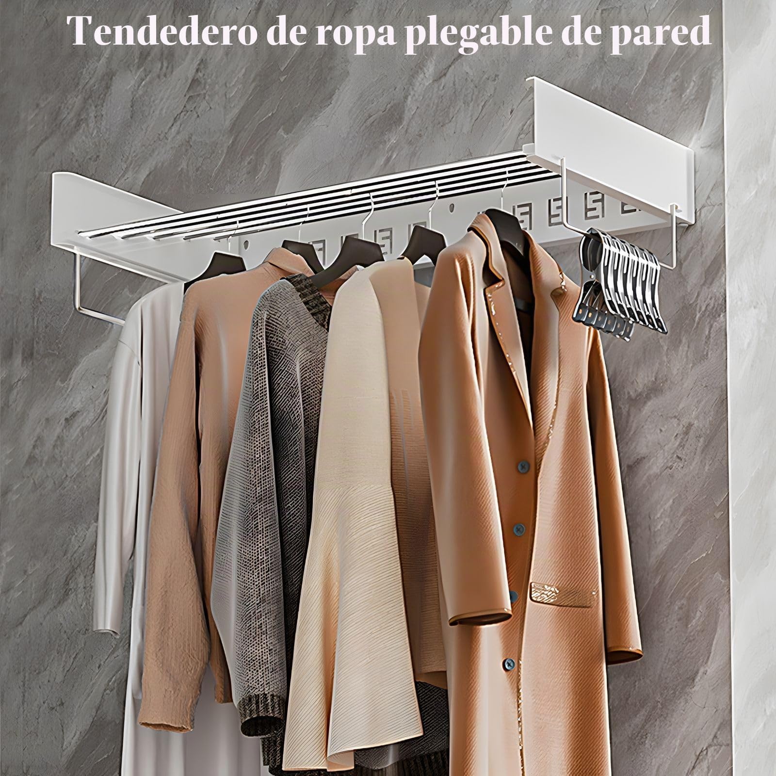 Tendedero montado en la pared, 80 cm, extensible, secador de pared con dos lengüetas, acero inoxidable, plegable, ahorra espacio, montado en la pared, tendedero para interiores y exteriores