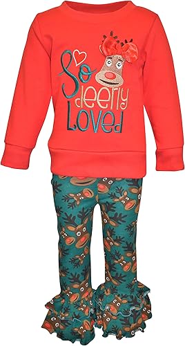 Unique Baby Girls So Deerly Loved Christmas Sweater Outfit (5, Green Deer)