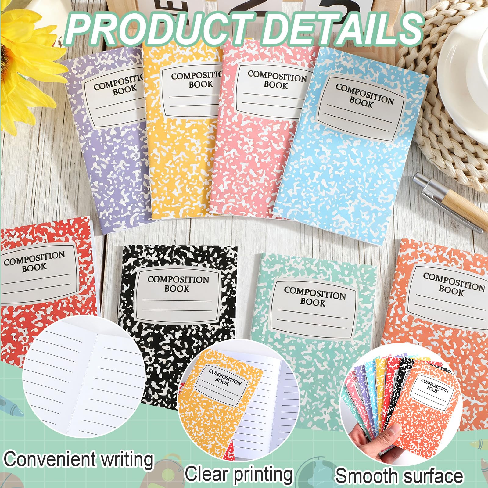 48 Stück Mini-Kompositions-Notizbücher, Großpackung, Schulanfang, Geschenk, bunt, kleines Taschenformat, niedliches Tagebuch, Notizbücher für Studenten, Lehrer, Mitarbeiter, Team, Büro, Uni, 12,7 x