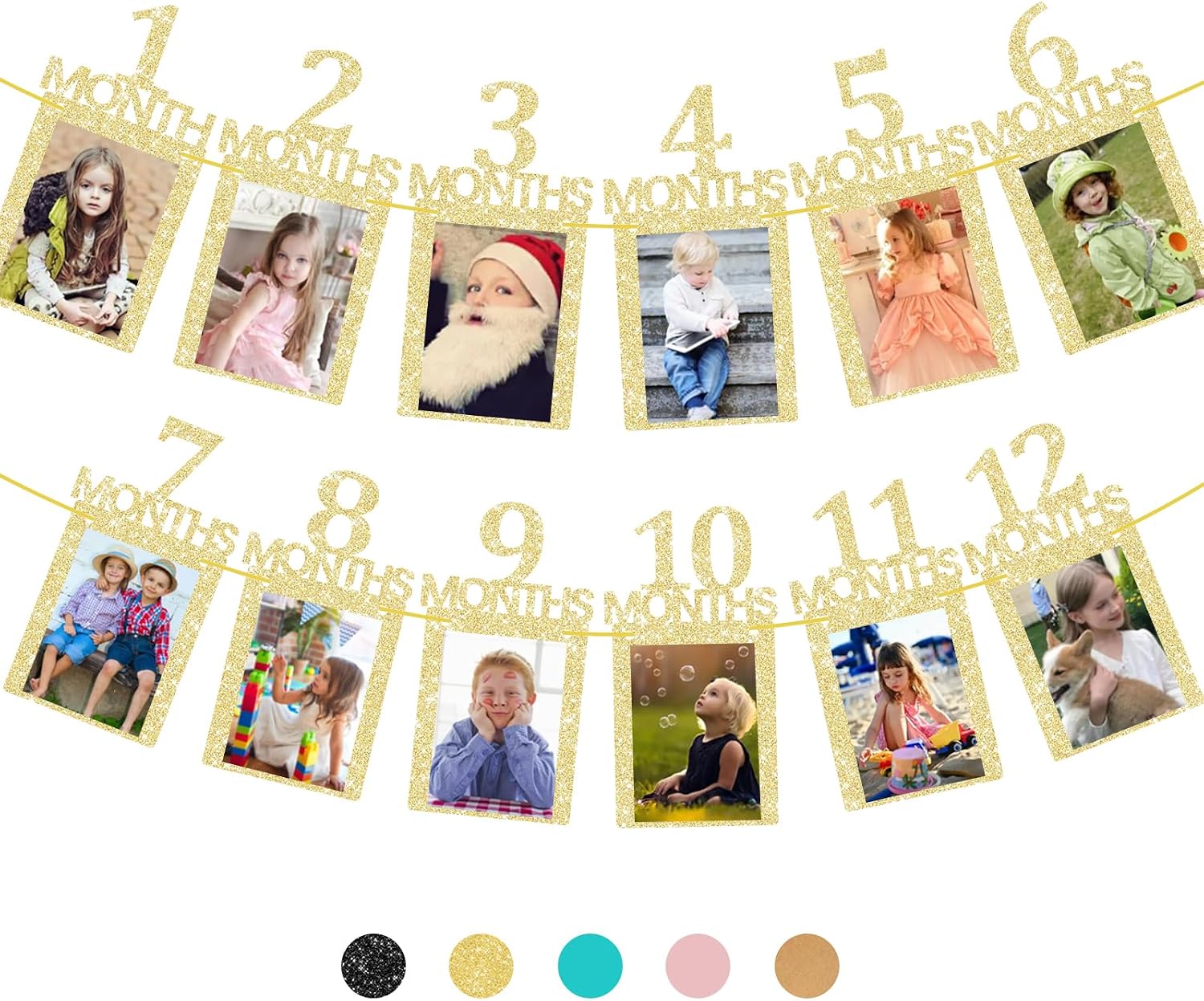 Newborn Photo Banner Picture Banner and Photo Frame Suitable for Children and 1st Birthday Party Decoration Background Golden