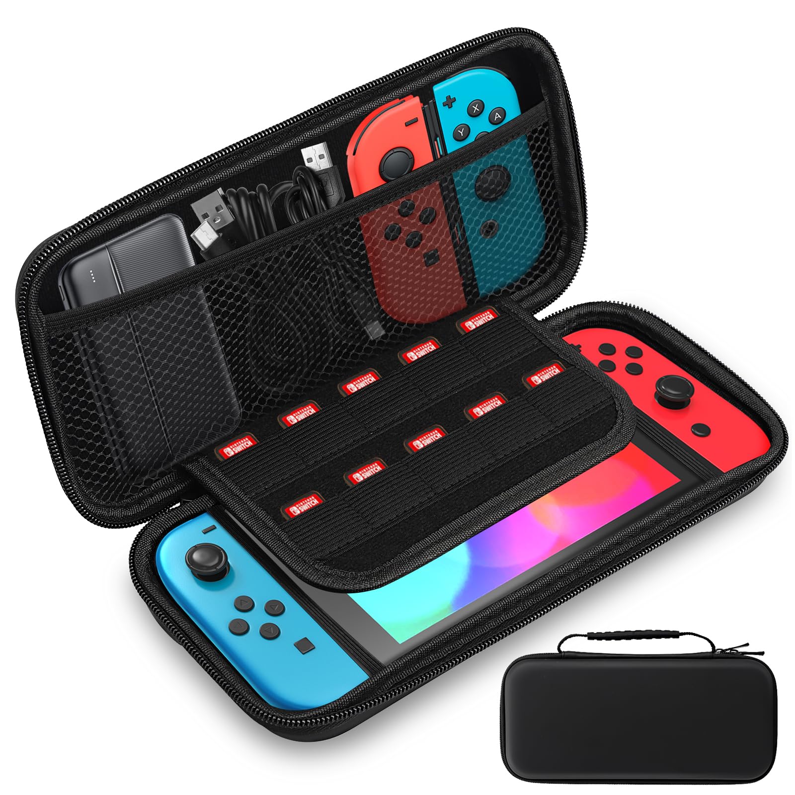 Lrocotanc Funda rígida Negra para Nintendo Switch y Switch OLED con 10 Ranuras para Tarjetas de Juego