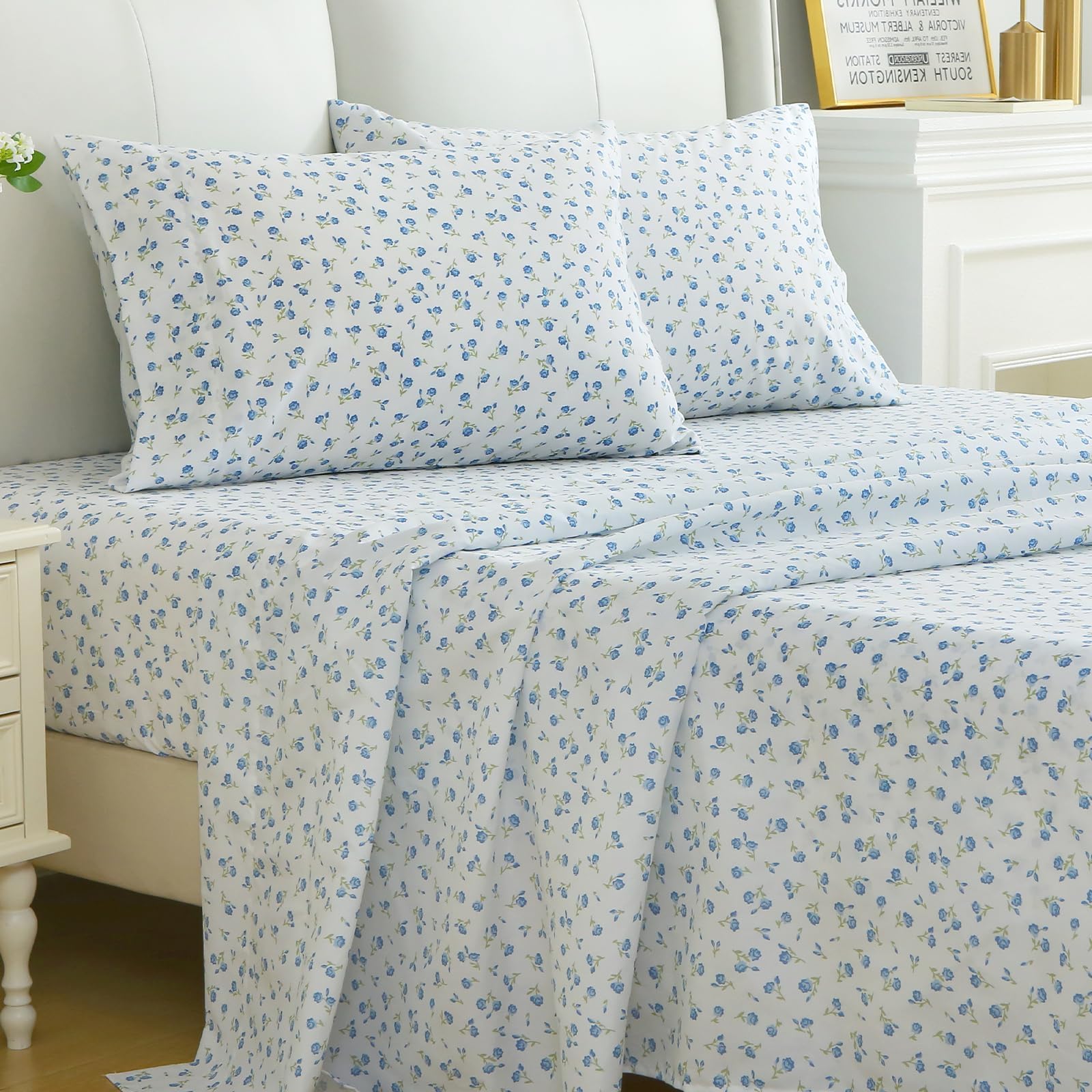 MUXHOMO Full Size 4 Piece Sheet Set Soft Breathable Bed Sheet Set for Bedroom with Deep Pocket Up