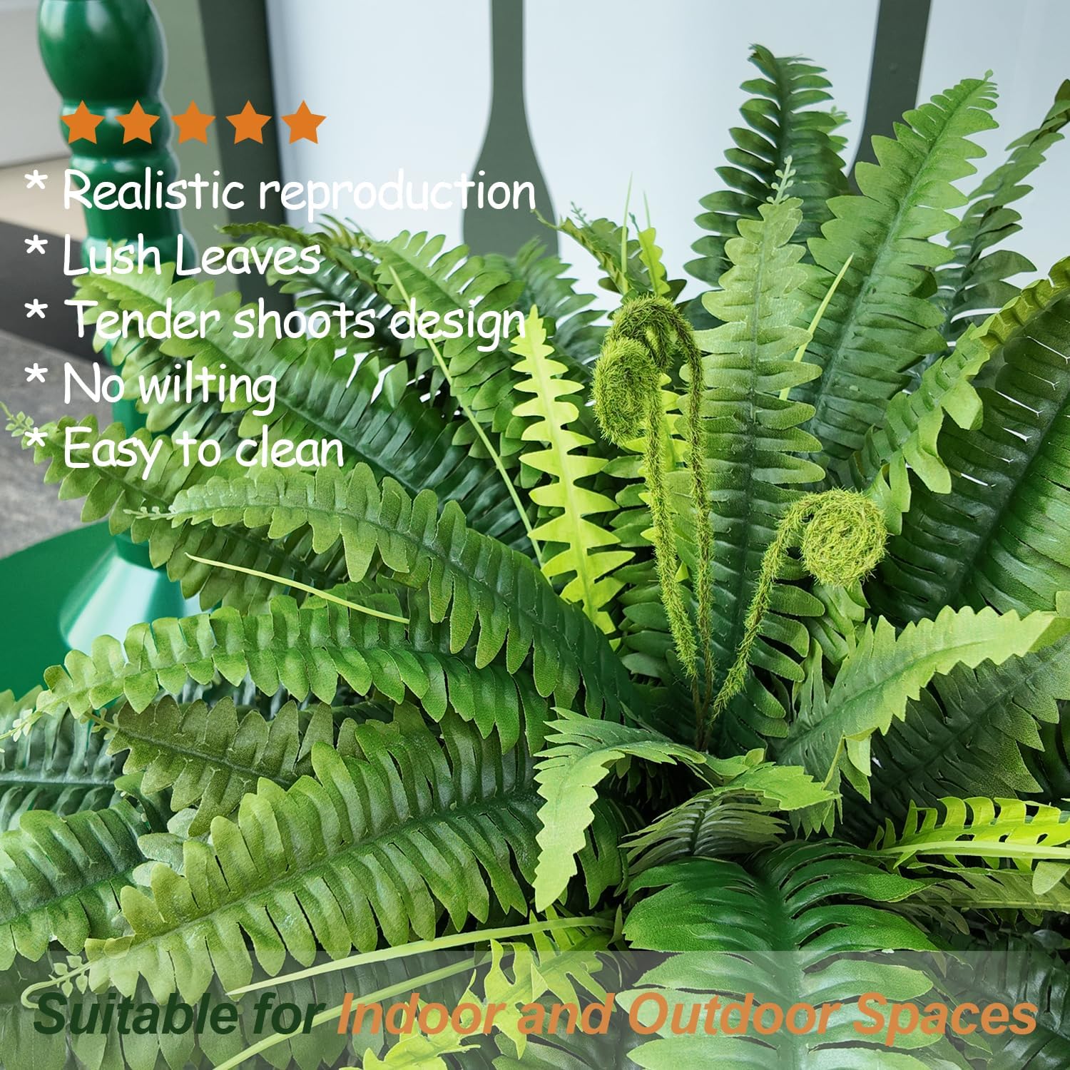 45" Fake Fern - Set of 2 Ferns Artificial Plants Large, 55 Leaves Artificial Fern for Outdoors Per Bouquet, Artificial Boston Ferns Greenery Plant for Indoors Home Garden Porch Decor