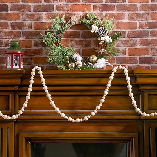 Miniatura 4 de Ceenna 2 guirnaldas de cuentas de madera de Navidad de 18 pies sin borlas, guirnalda de cuentas de madera vintage, cuentas rústicas de granja,