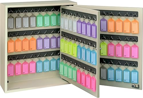 Acrimet Organizador de llaves con cerradura para 96 posiciones (montaje en pared) (96 etiquetas multicolor incluidas) (armario beige)