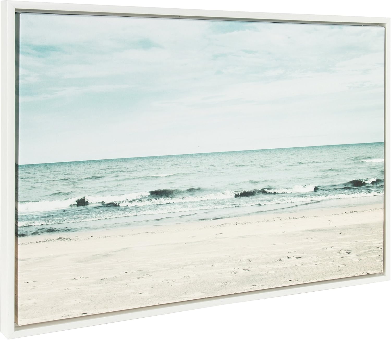 Kate and Laurel Sylvie Beach Scene with Waves, Ocean Shoreline Color Photograph, Framed Canvas Wall Art by F2 Images, 23x33 White